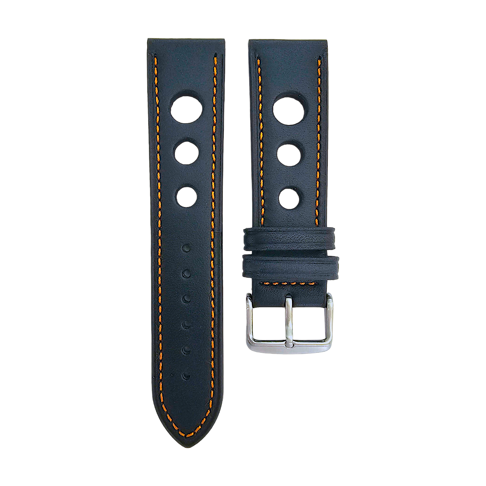 Leather Rally Racing Watch Strap Band 18 20 22 24 mm Top Grain Black Red Orange