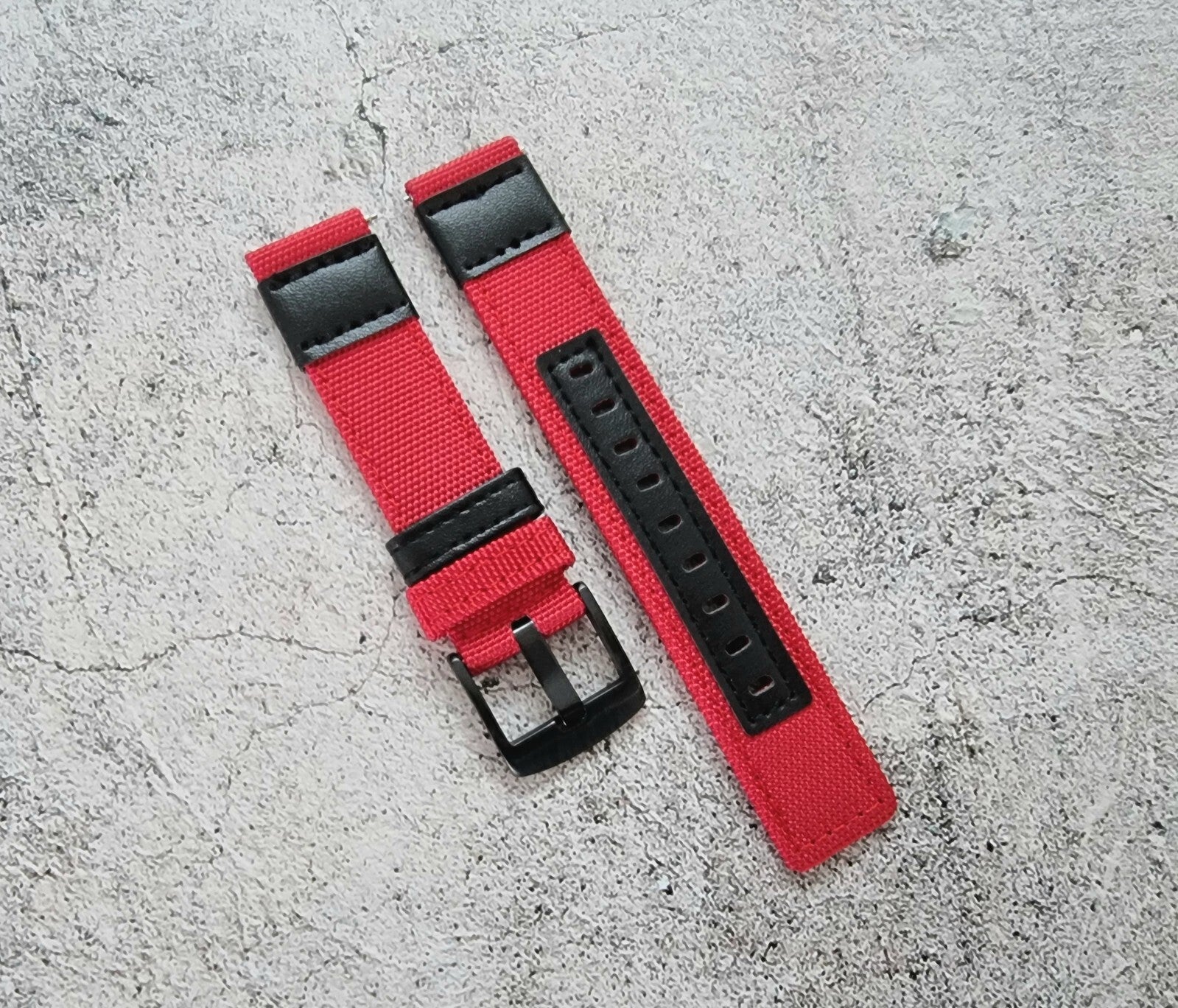 Canvas Leather Hybrid Watch Strap Band Black Buckle Nylon Sailcloth 20mm 22mm UK