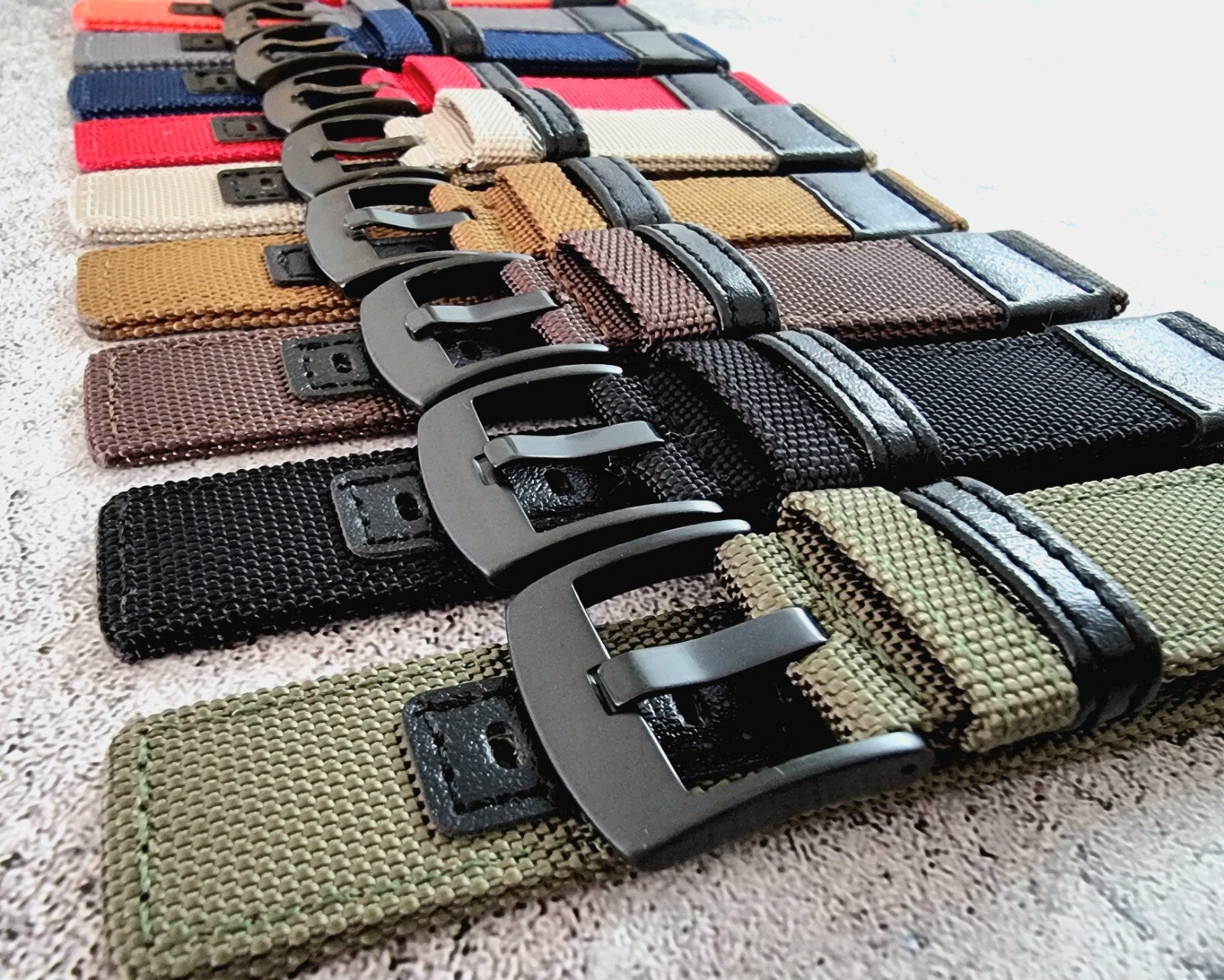 Canvas Leather Hybrid Watch Strap Band Black Buckle Nylon Sailcloth 20mm 22mm UK