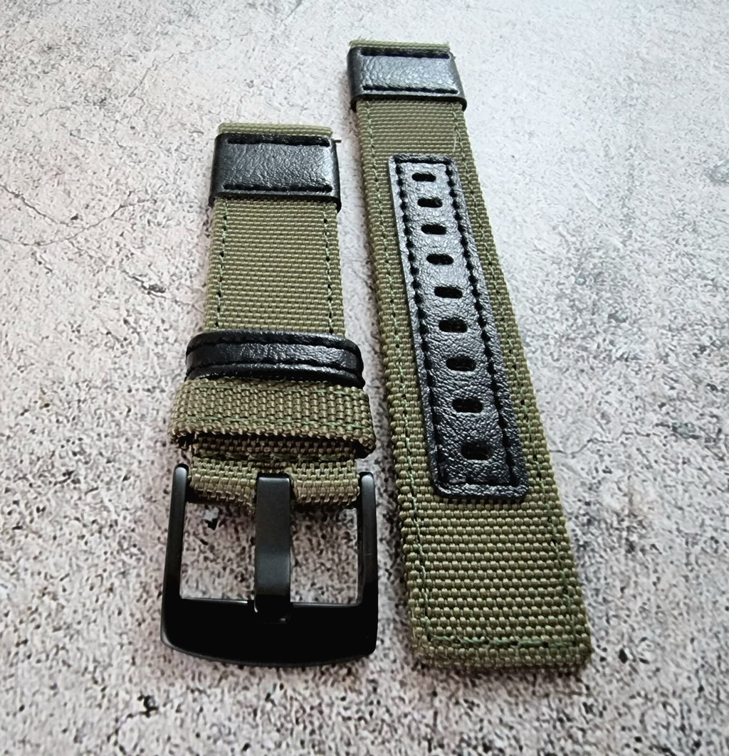 Canvas Leather Hybrid Watch Strap Band Black Buckle Nylon Sailcloth 20mm 22mm UK