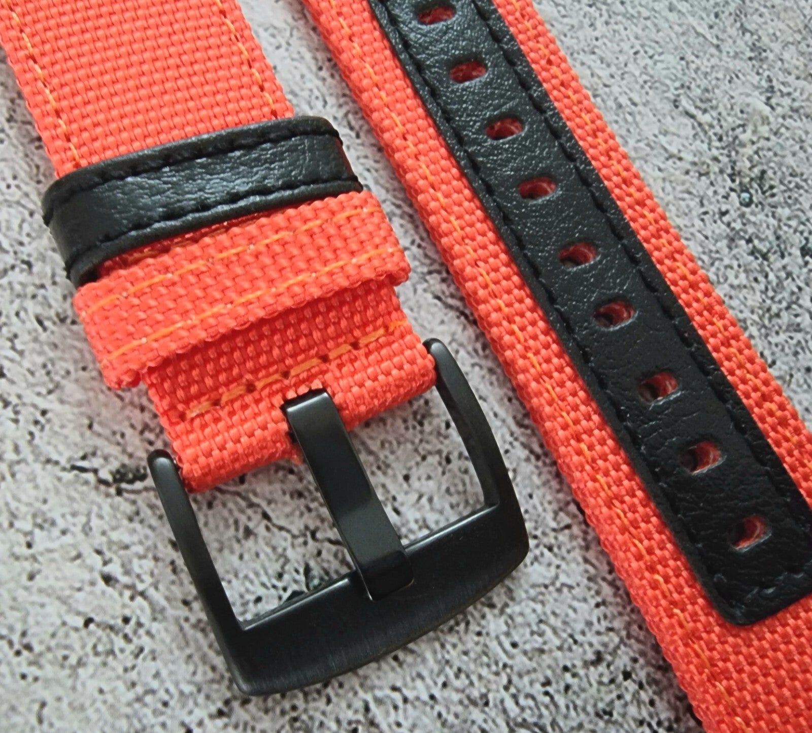 Canvas Leather Hybrid Watch Strap Band Black Buckle Nylon Sailcloth 20mm 22mm UK