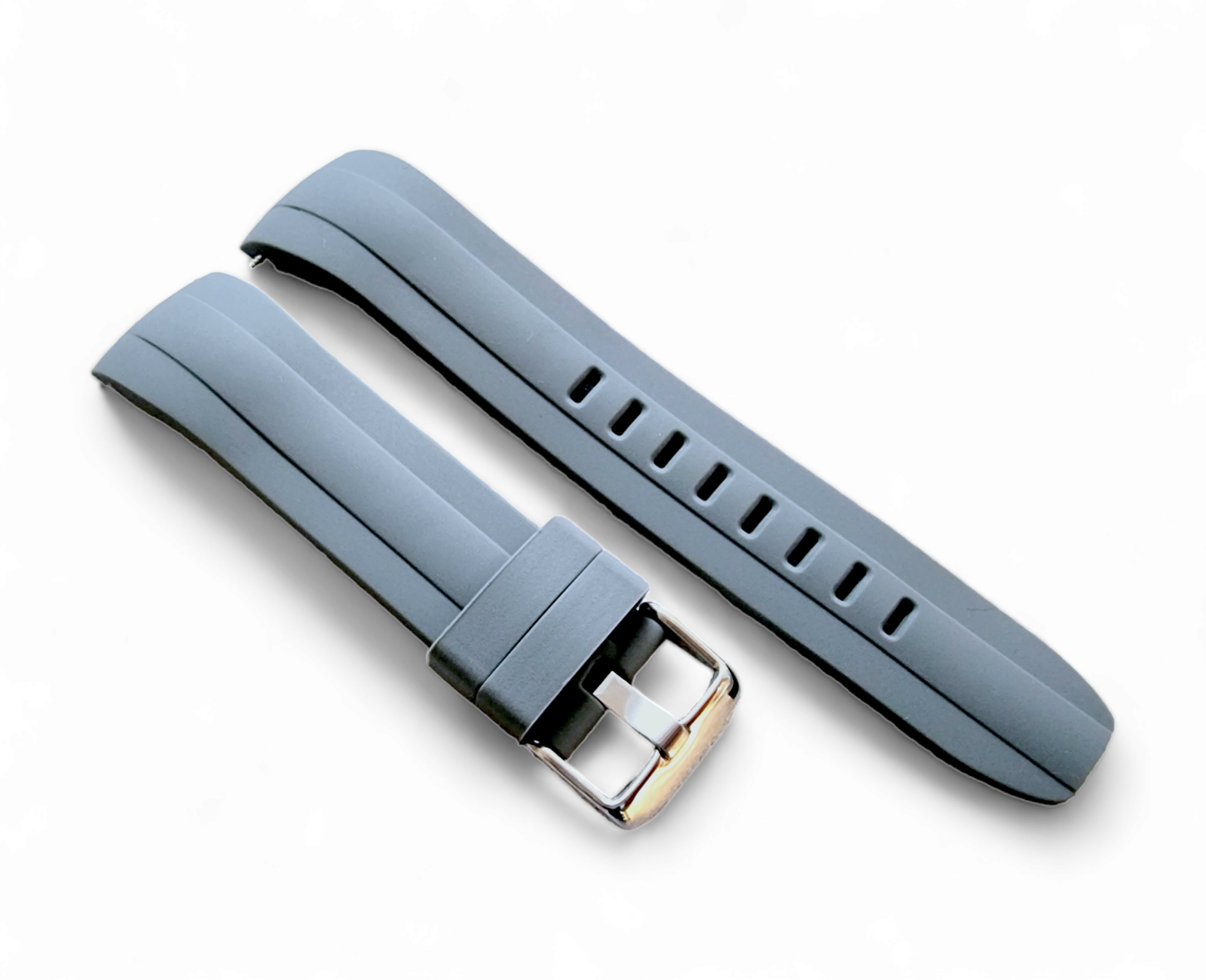 Curved End Silicone Rubber Divers Watch Strap Band 22mm Black Grey Orange Blue