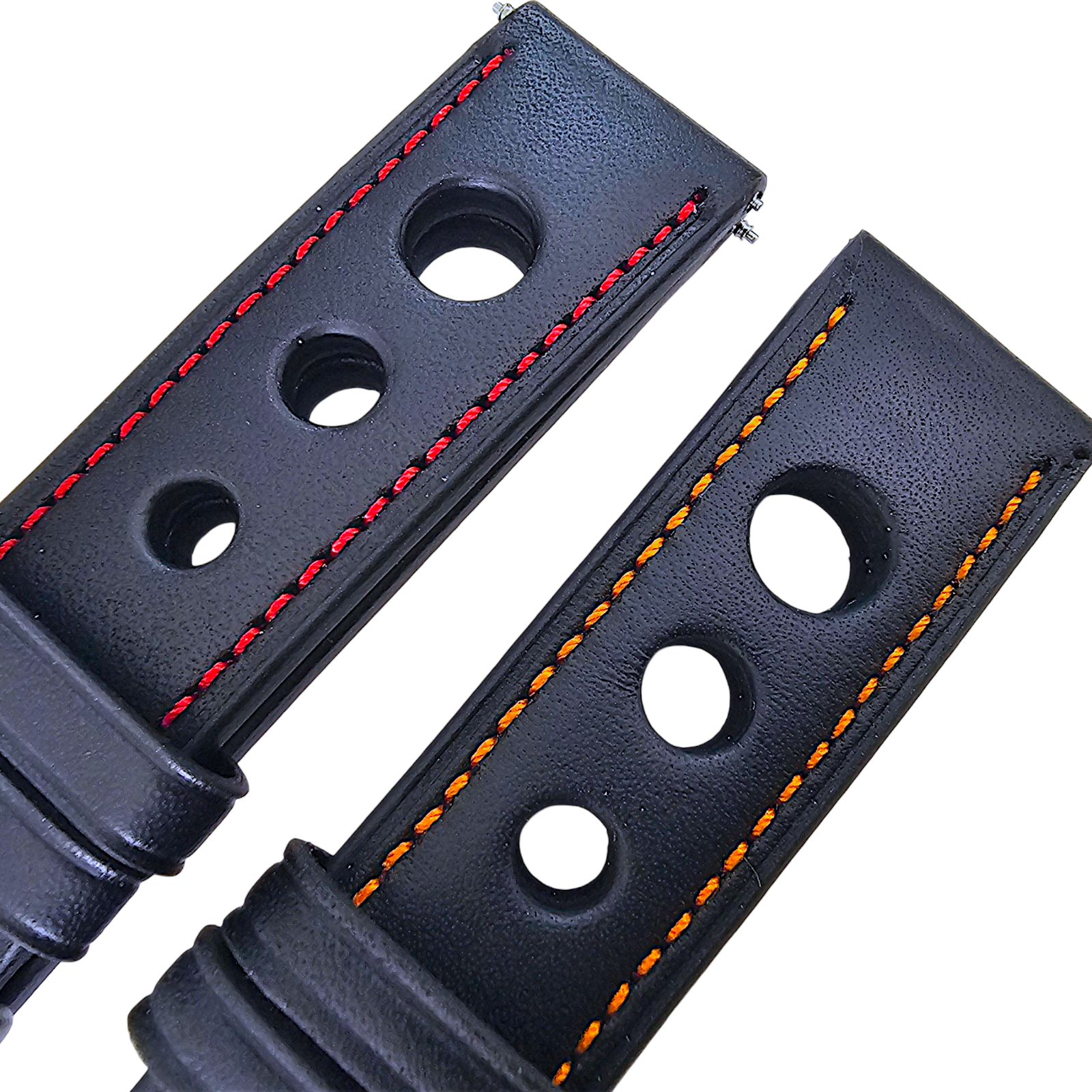 Leather Rally Racing Watch Strap Band 18 20 22 24 mm Top Grain Black Red Orange