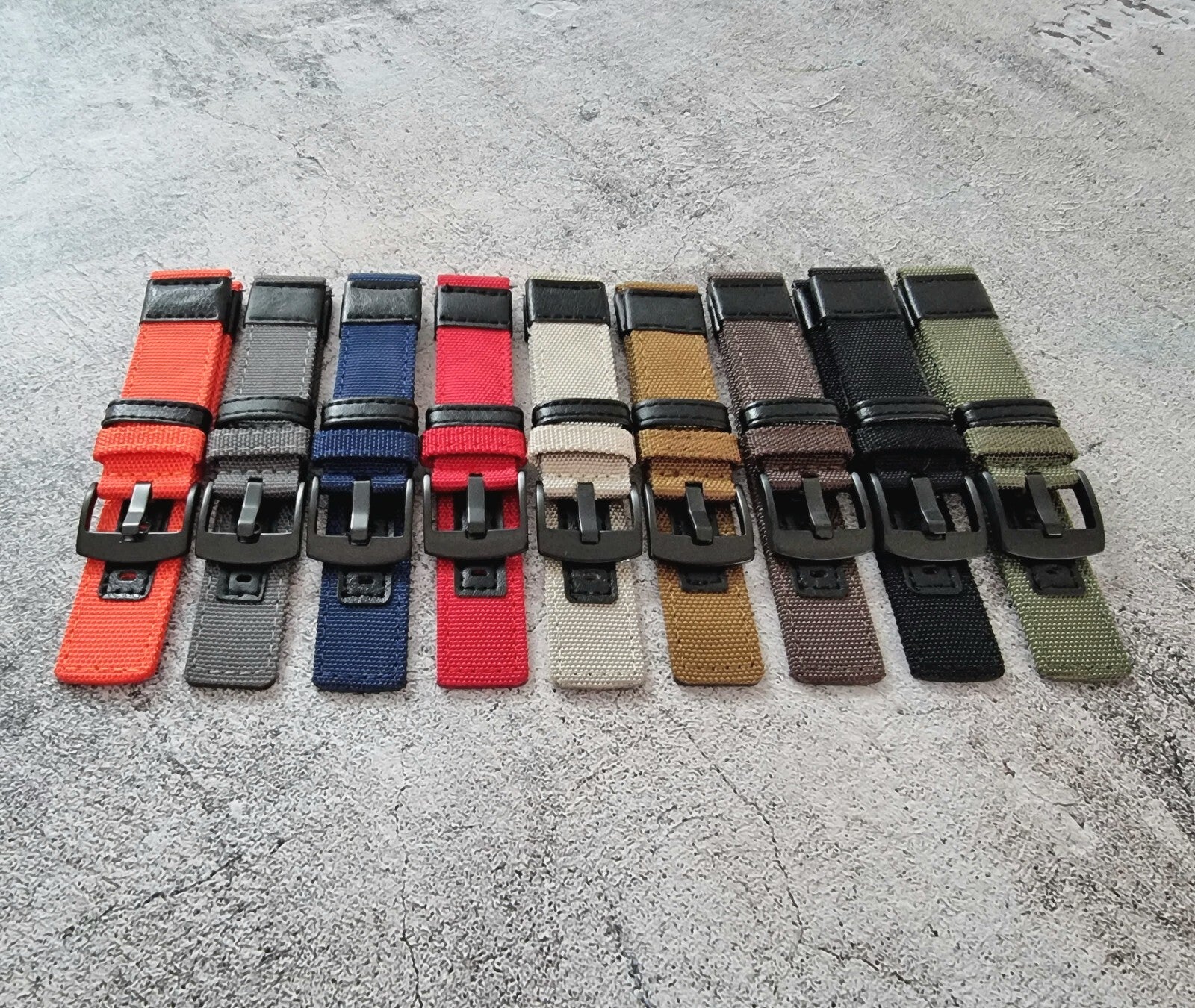 Canvas Leather Hybrid Watch Strap Band Black Buckle Nylon Sailcloth 20mm 22mm UK