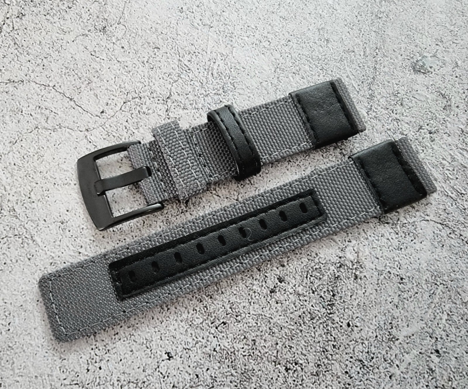 Canvas Leather Hybrid Watch Strap Band Black Buckle Nylon Sailcloth 20mm 22mm UK