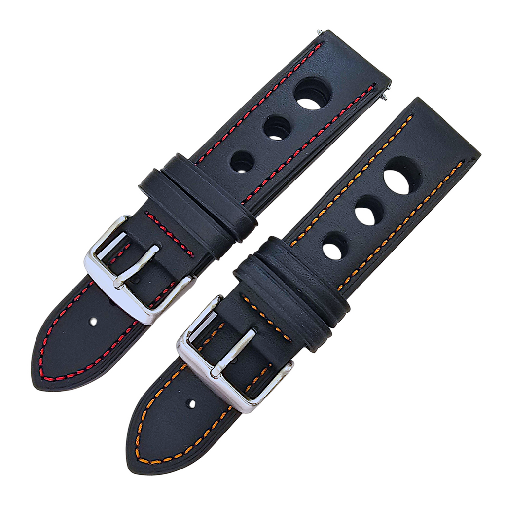 Leather Rally Racing Watch Strap Band 18 20 22 24 mm Top Grain Black Red Orange