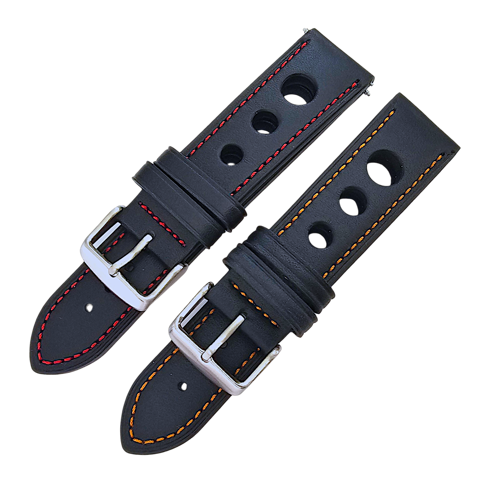 Leather Rally Racing Watch Strap Band 18 20 22 24 mm Top Grain Black Red Orange