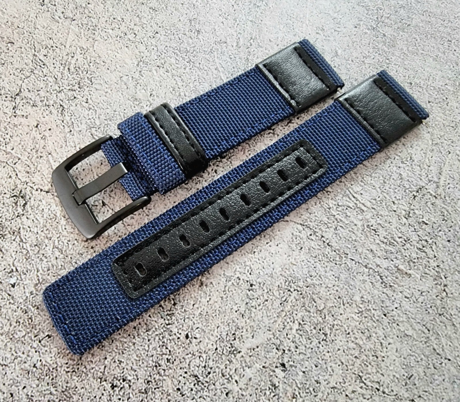 Canvas Leather Hybrid Watch Strap Band Black Buckle Nylon Sailcloth 20mm 22mm UK