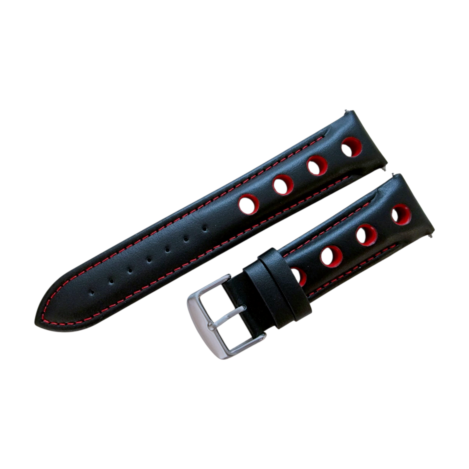 Leather Rally Watch Strap 20mm 22mm 24mm Black Red