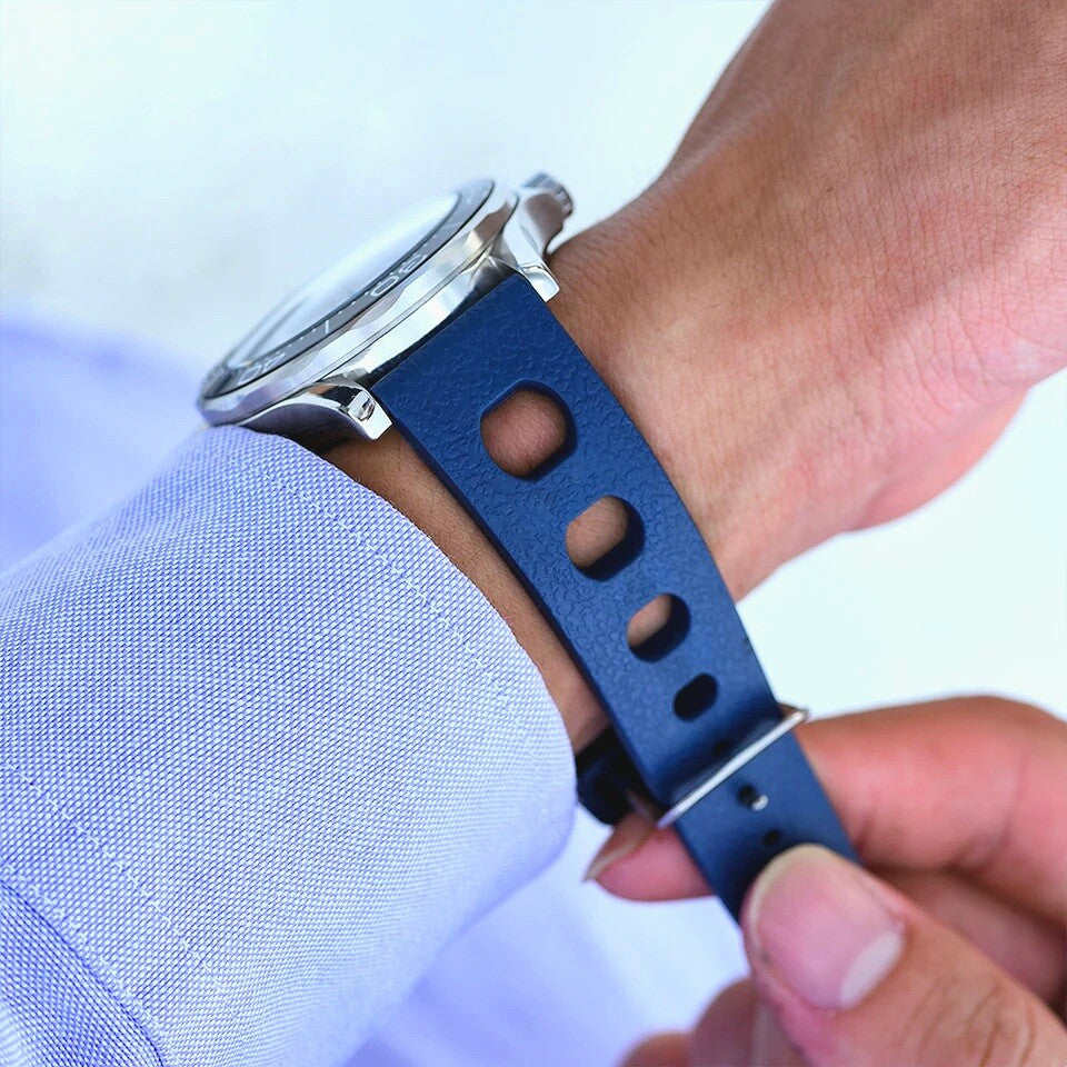 FKM Rubber Watch Strap Band Two Piece Retro Divers 20mm 22mm Black Orange Blue