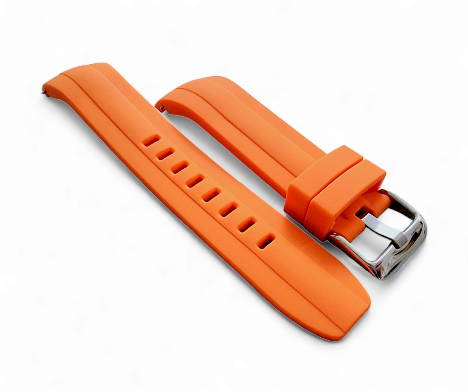 Curved End Silicone Rubber Divers Watch Strap Band 22mm Black Grey Orange Blue