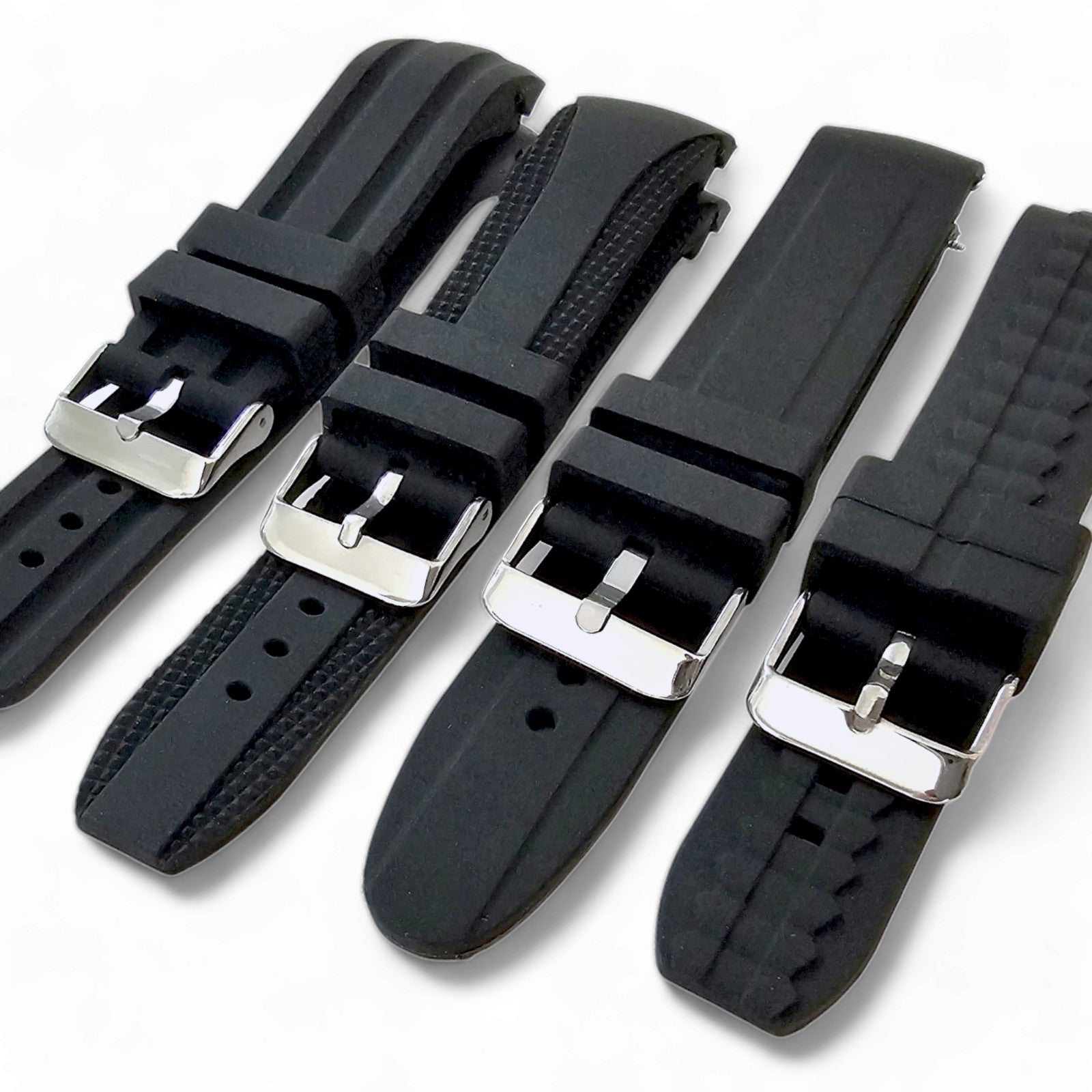 Curved End Watch Strap Band Silicone Rubber Black 18mm 20mm 22mm 24mm Two Piece