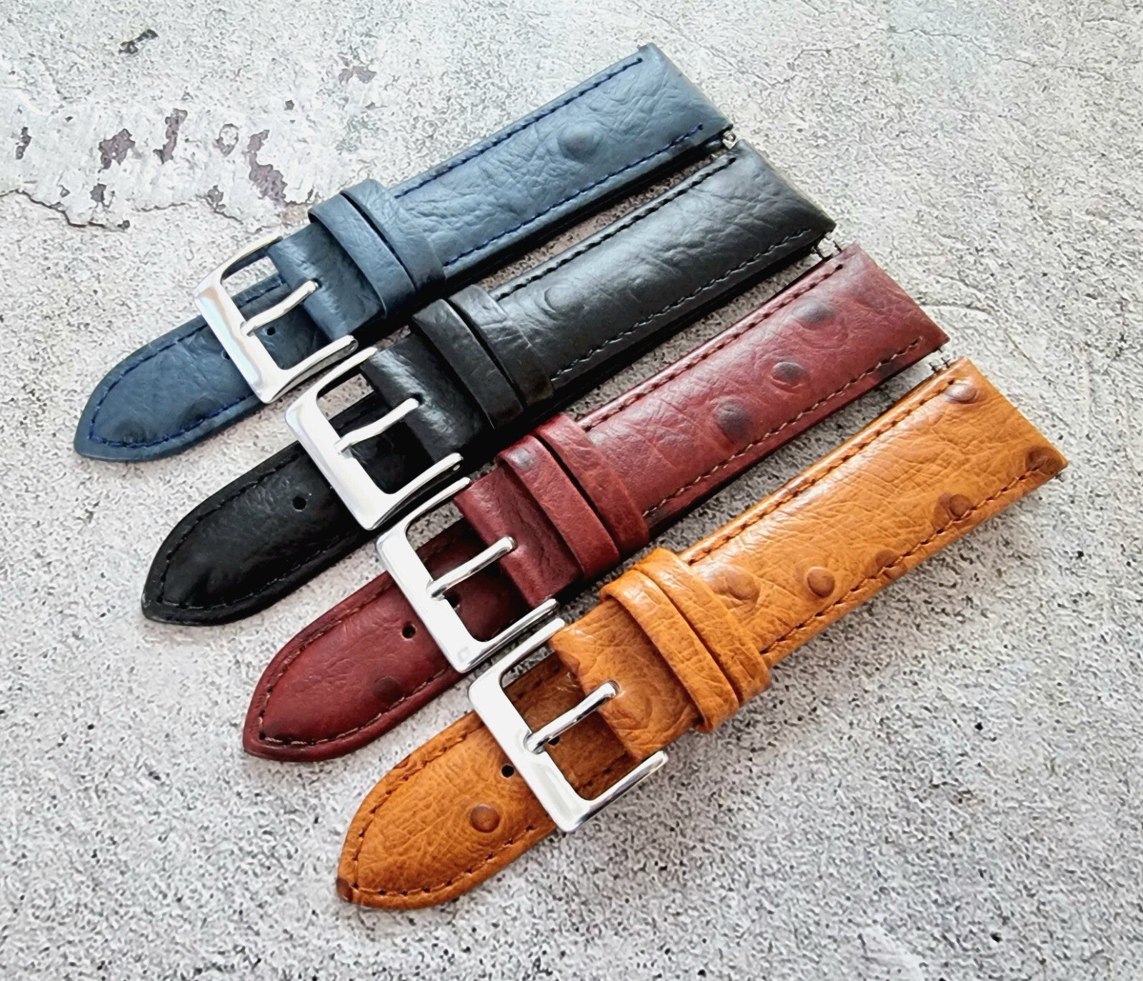 Ostrich Grain Watch Strap Band Premium Leather Red Brown Blue Black 18mm 20mm UK