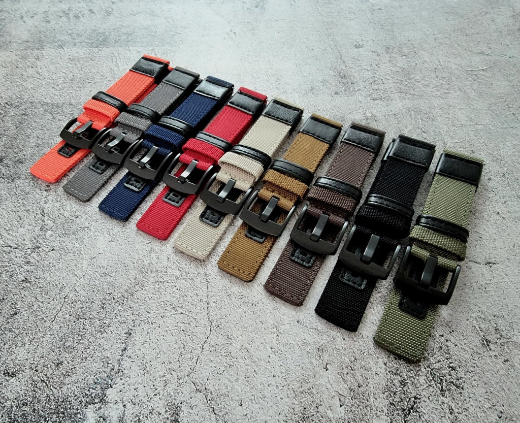 Canvas Leather Hybrid Watch Strap Band Black Buckle Nylon Sailcloth 20mm 22mm UK