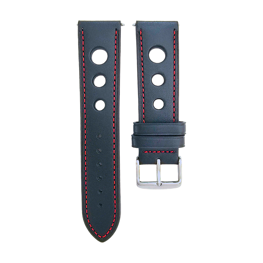 Leather Rally Racing Watch Strap Band 18 20 22 24 mm Top Grain Black Red Orange