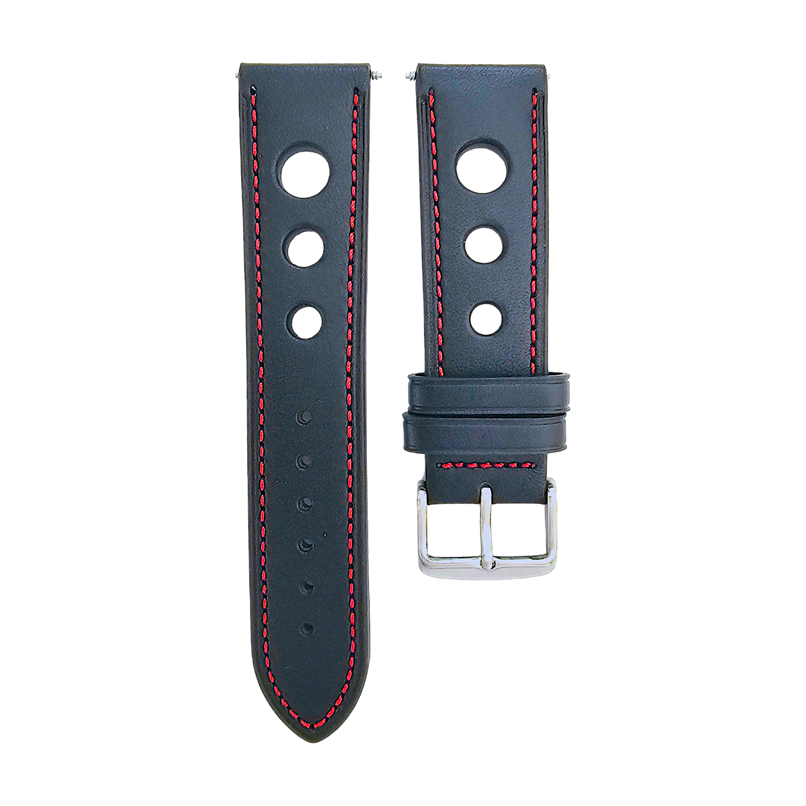 Leather Rally Racing Watch Strap Band 18 20 22 24 mm Top Grain Black Red Orange