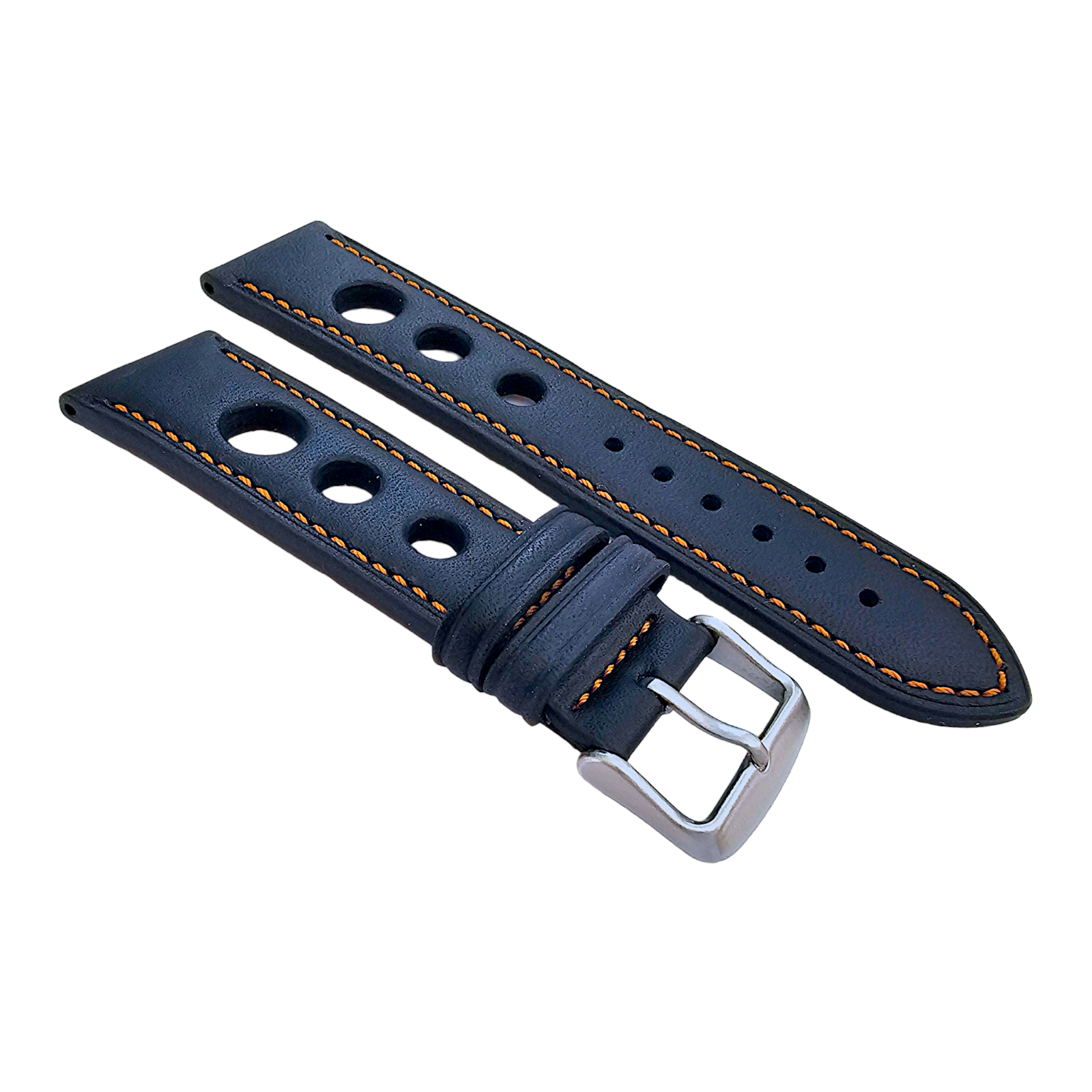 Leather Rally Racing Watch Strap Band 18 20 22 24 mm Top Grain Black Red Orange