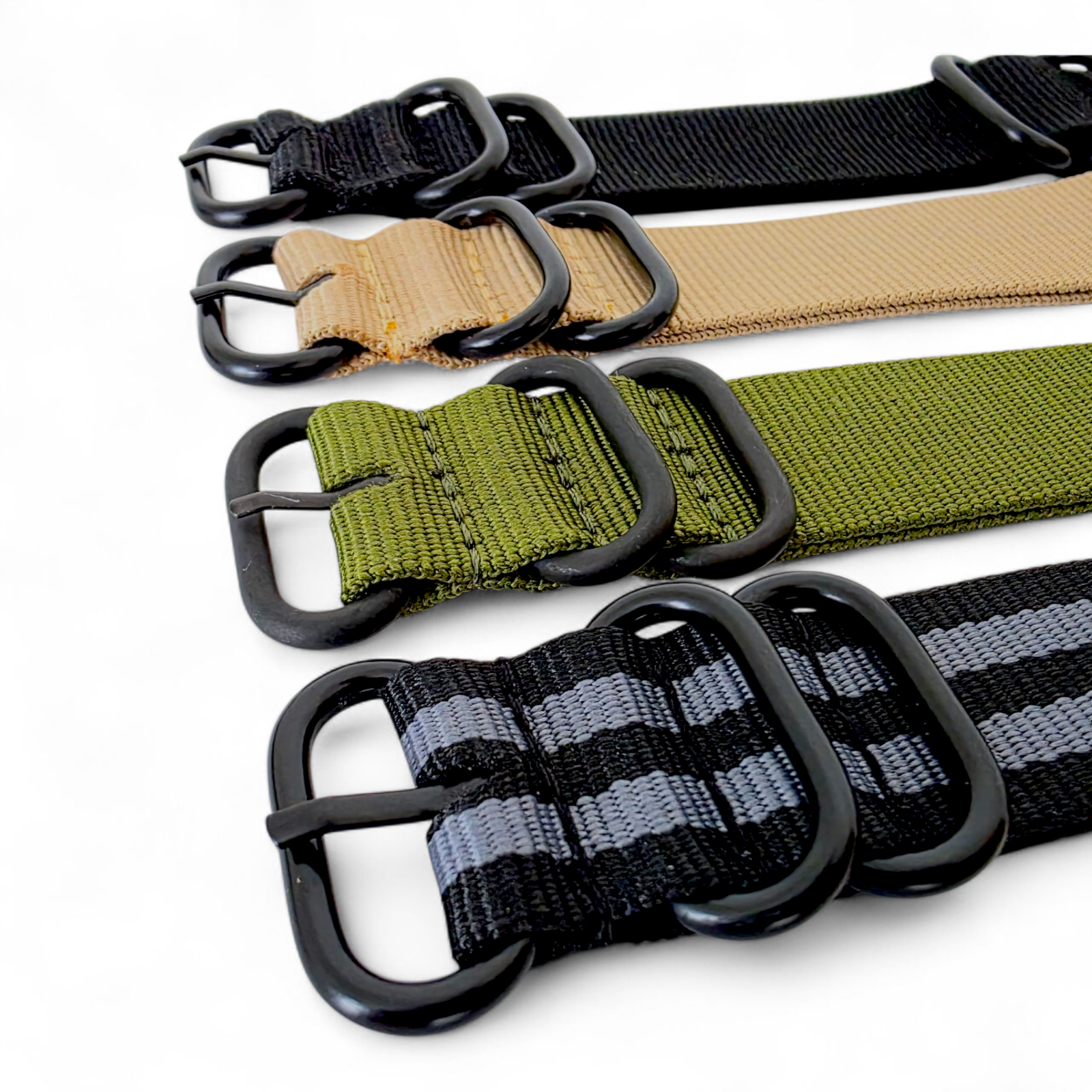 Nylon NATO Watch Strap Band Black Buckle PVD Zulu One Piece 18mm 20mm 22mm Mens