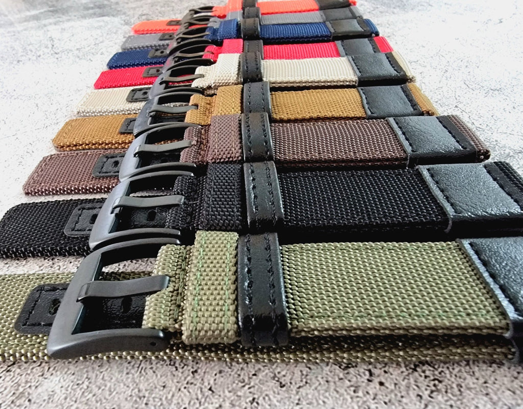 Canvas Leather Hybrid Watch Strap Band Black Buckle Nylon Sailcloth 20mm 22mm UK