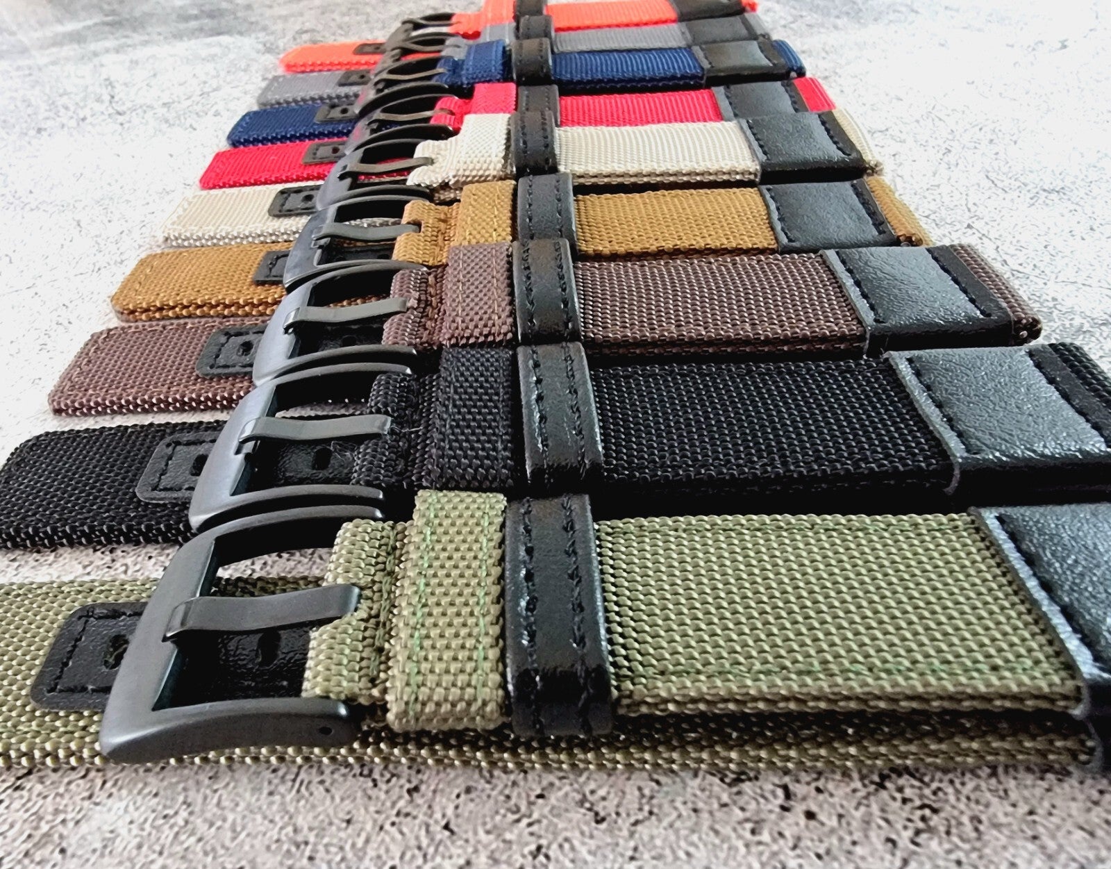 Canvas Leather Hybrid Watch Strap Band Black Buckle Nylon Sailcloth 20mm 22mm UK