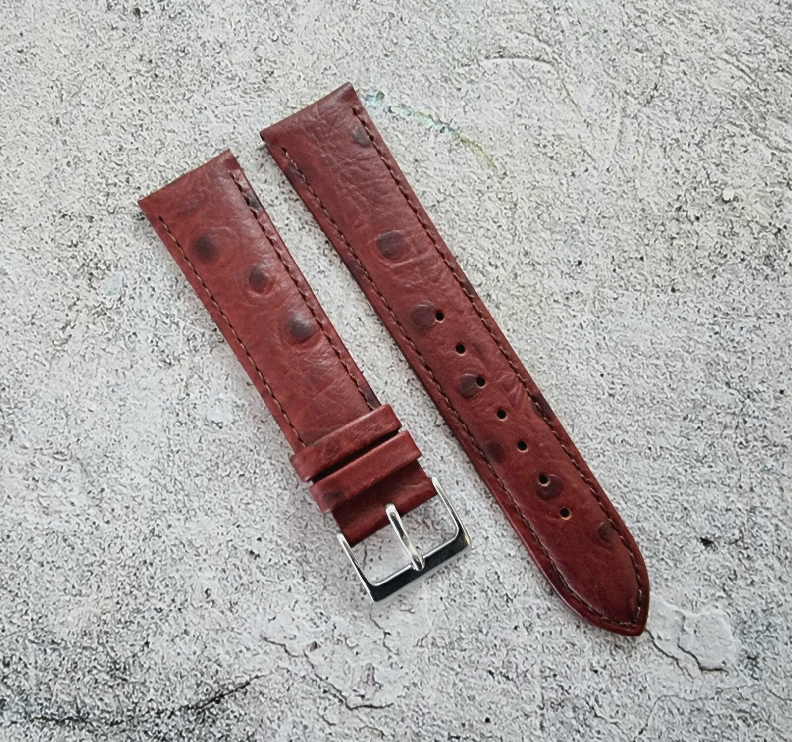 Ostrich Grain Watch Strap Band Premium Leather Red Brown Blue Black 18mm 20mm UK