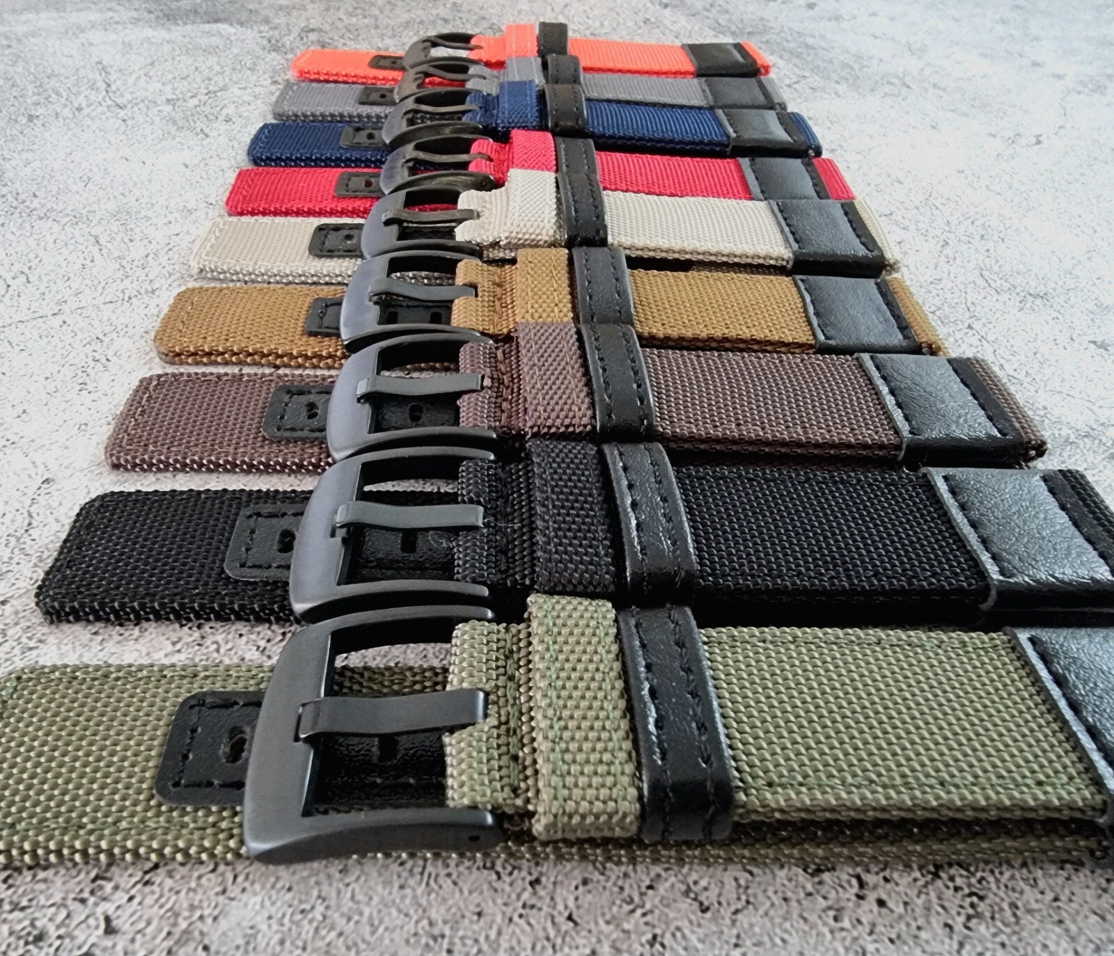 Canvas Leather Hybrid Watch Strap Band Black Buckle Nylon Sailcloth 20mm 22mm UK