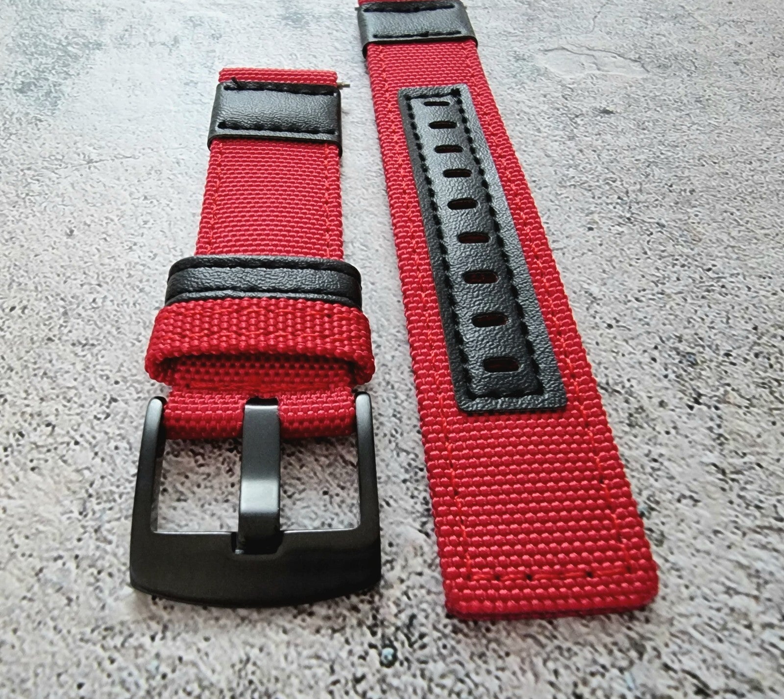 Canvas Leather Hybrid Watch Strap Band Black Buckle Nylon Sailcloth 20mm 22mm UK