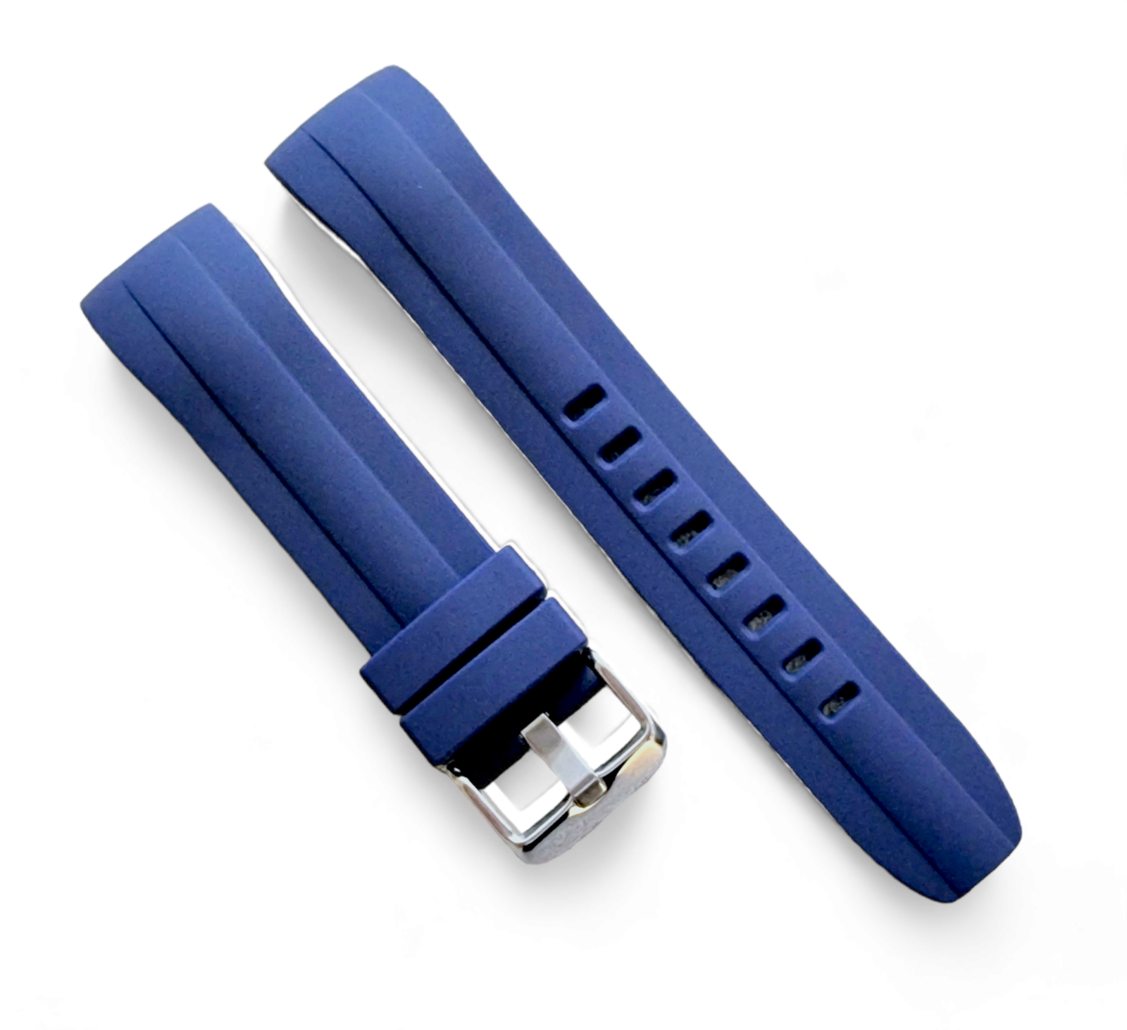 Curved End Silicone Rubber Divers Watch Strap Band 22mm Black Grey Orange Blue