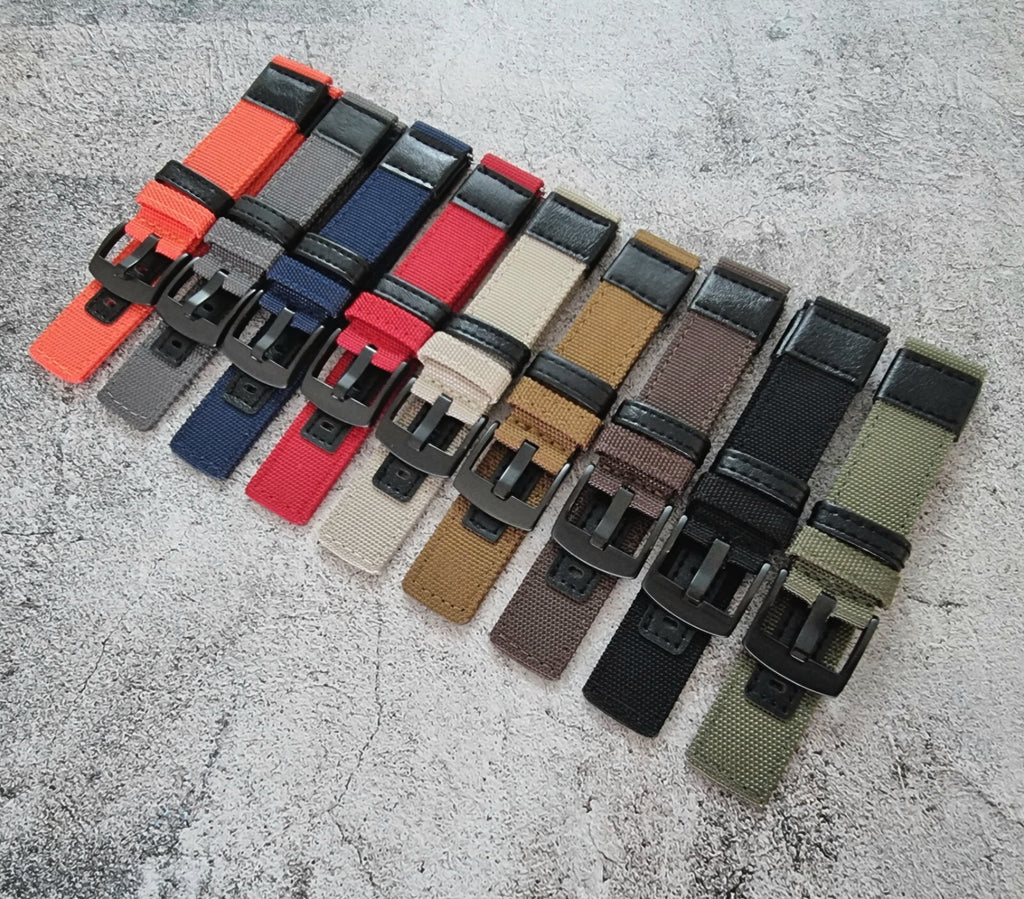 Canvas Leather Hybrid Watch Strap Band Black Buckle Nylon Sailcloth 20mm 22mm UK