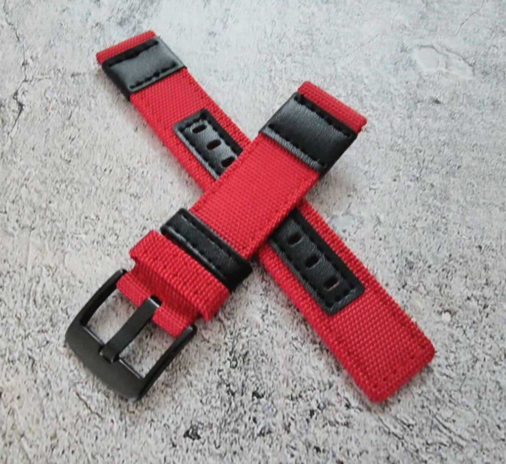 Canvas Leather Hybrid Watch Strap Band Black Buckle Nylon Sailcloth 20mm 22mm UK
