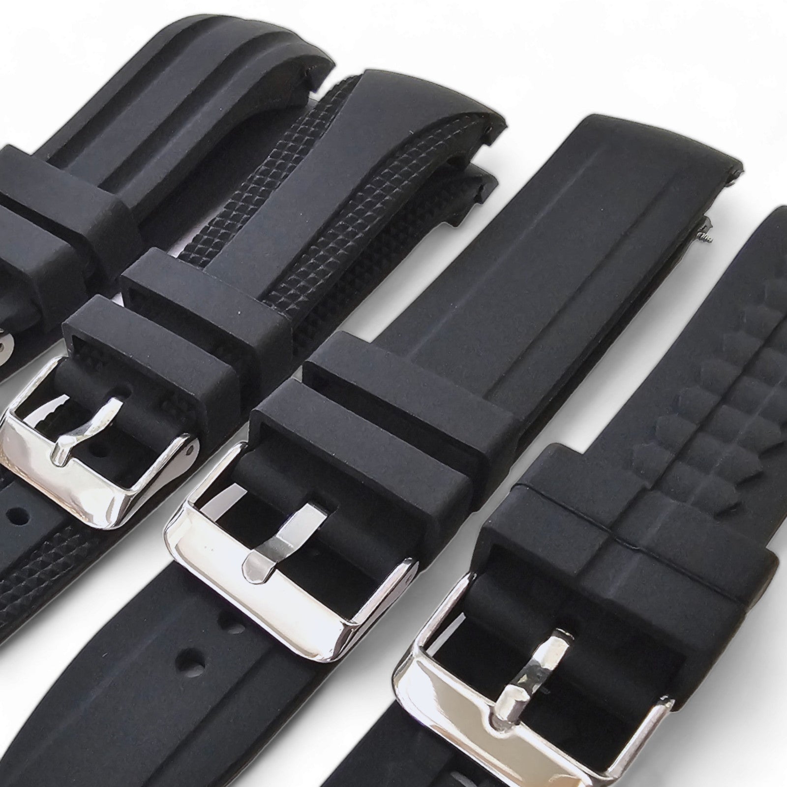 Curved End Watch Strap Band Silicone Rubber Black 18mm 20mm 22mm 24mm Two Piece