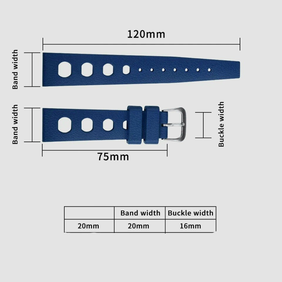 FKM Rubber Watch Strap Band Two Piece Retro Divers 20mm 22mm Black Orange Blue