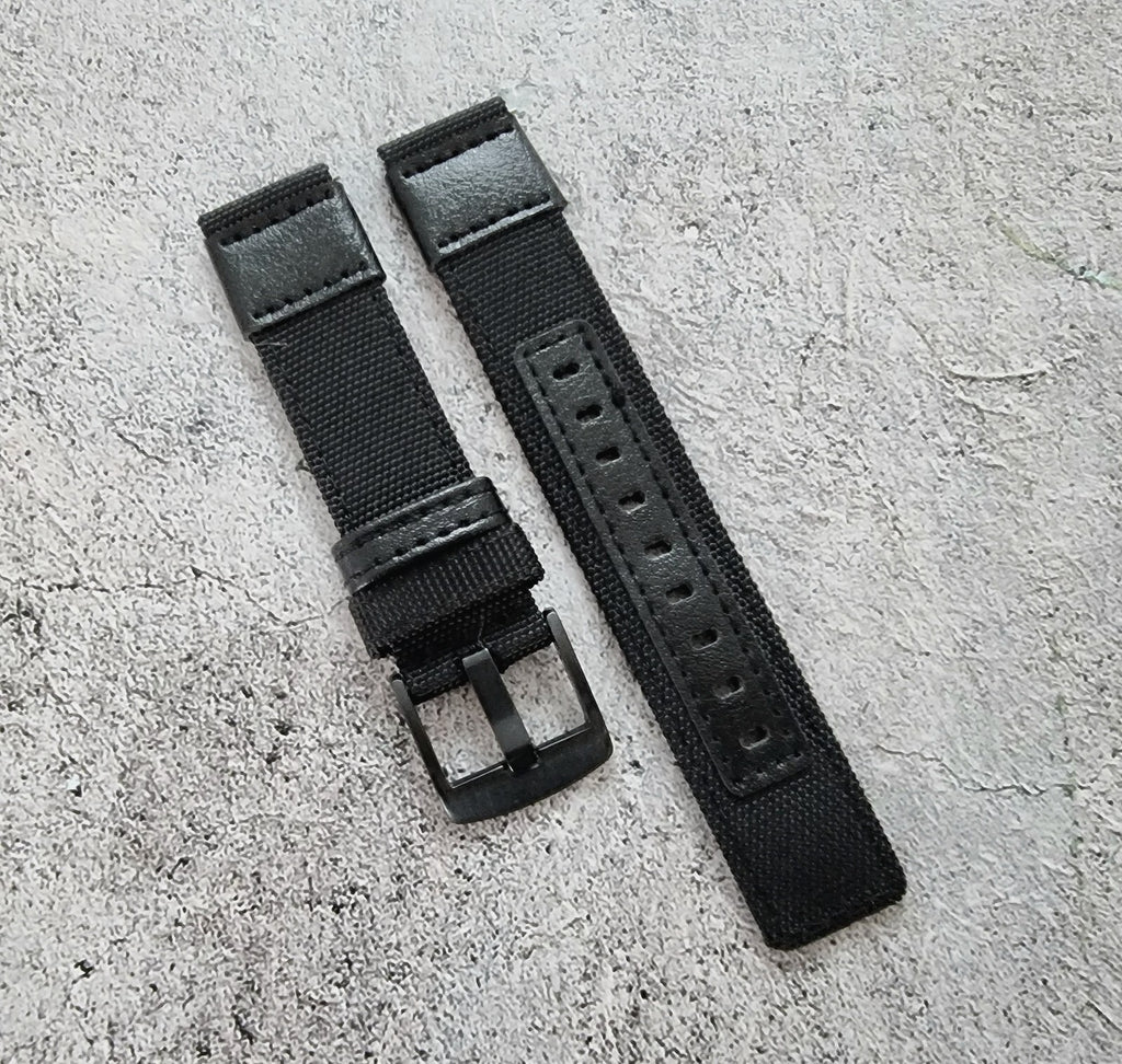 Canvas Leather Hybrid Watch Strap Band Black Buckle Nylon Sailcloth 20mm 22mm UK