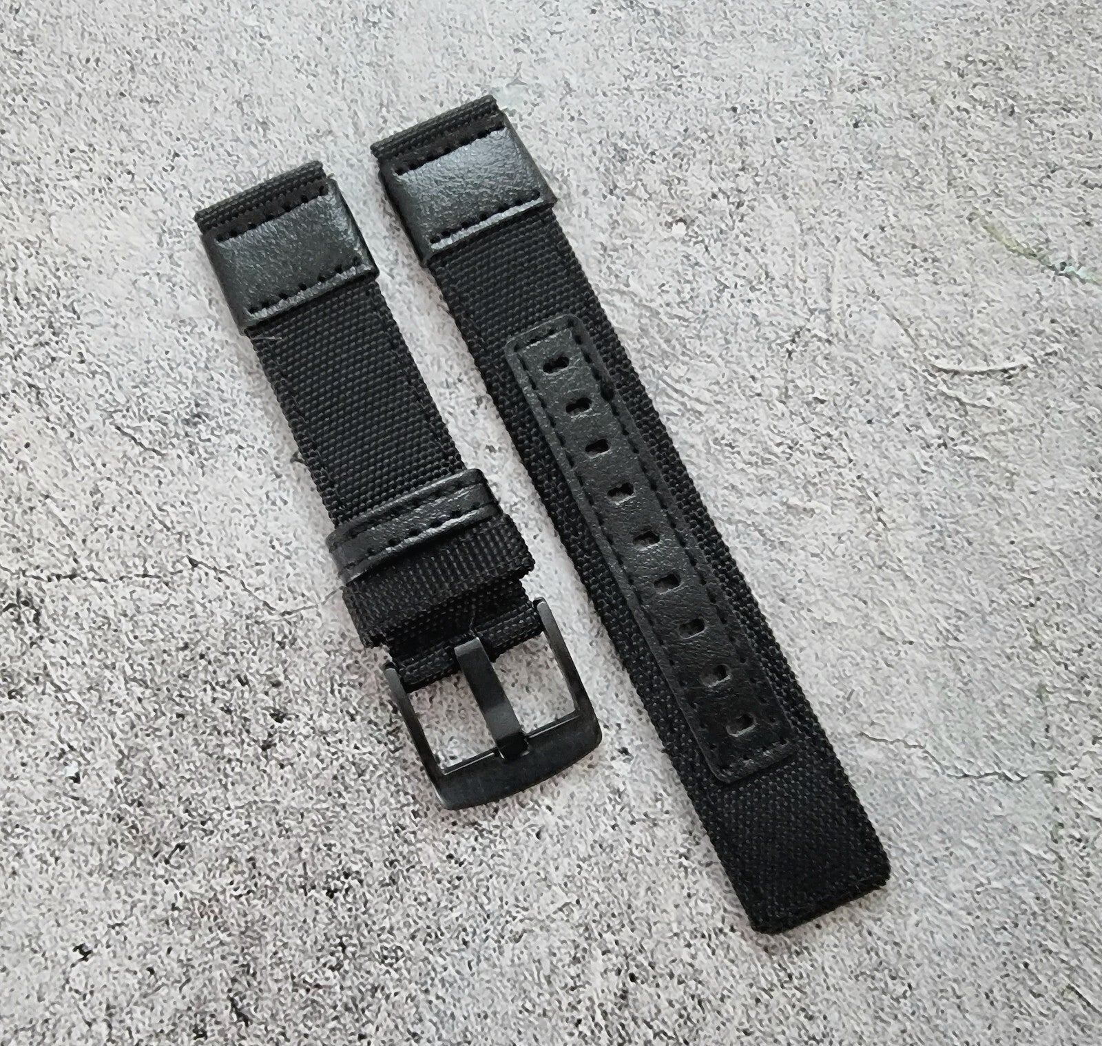 Canvas Leather Hybrid Watch Strap Band Black Buckle Nylon Sailcloth 20mm 22mm UK