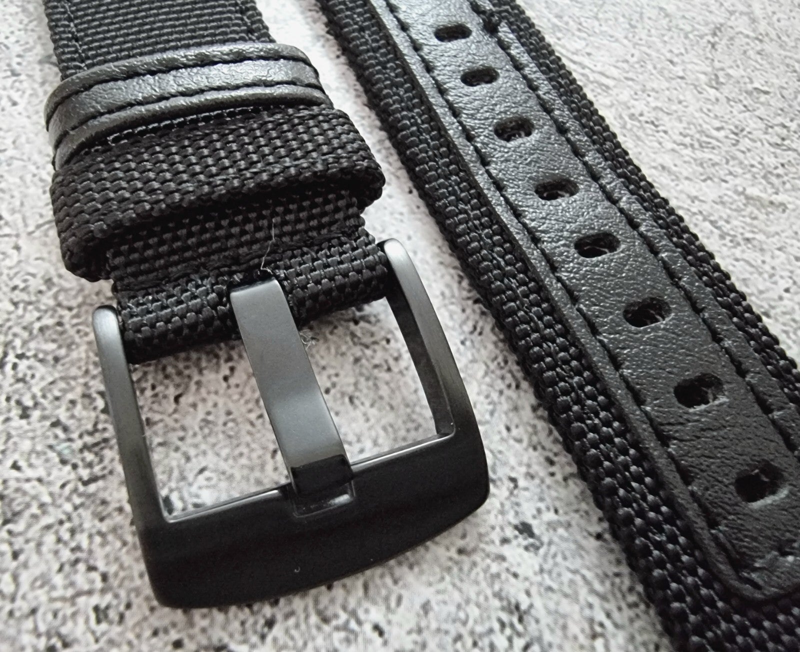 Canvas Leather Hybrid Watch Strap Band Black Buckle Nylon Sailcloth 20mm 22mm UK