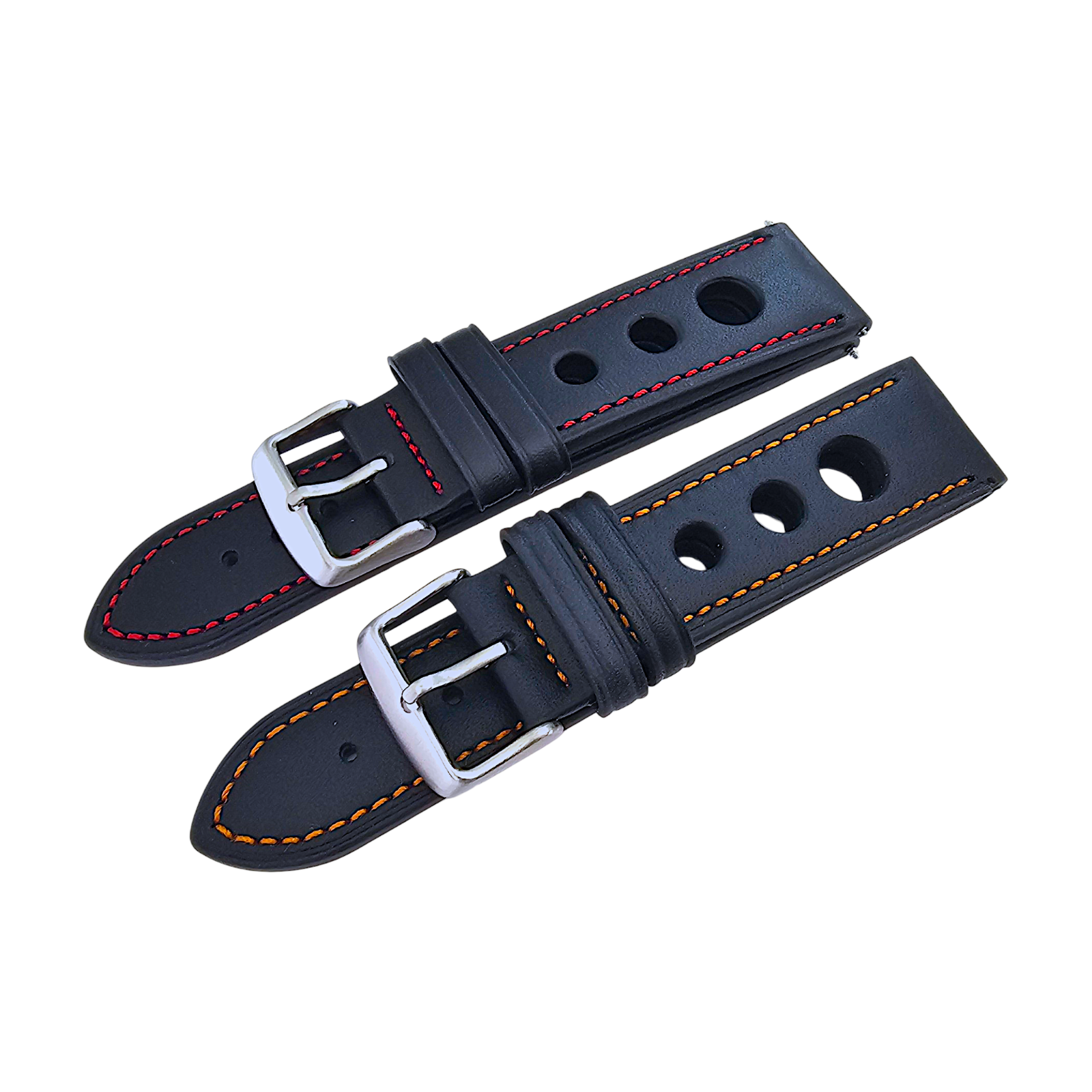 Leather Rally Racing Watch Strap Band 18 20 22 24 mm Top Grain Black Red Orange