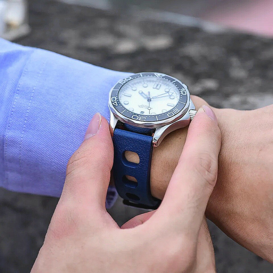 FKM Rubber Watch Strap Band Two Piece Retro Divers 20mm 22mm Black Orange Blue