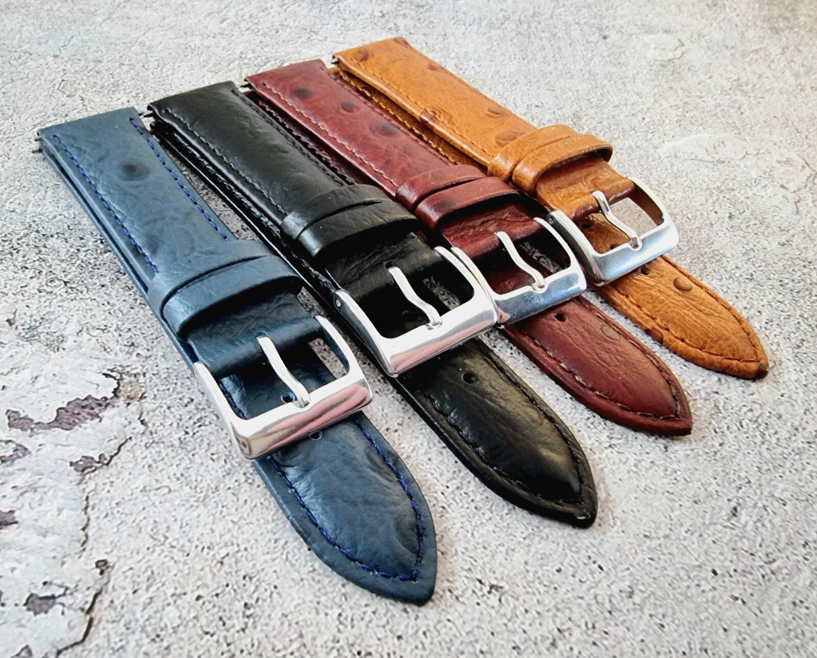 Ostrich Grain Watch Strap Band Premium Leather Red Brown Blue Black 18mm 20mm UK
