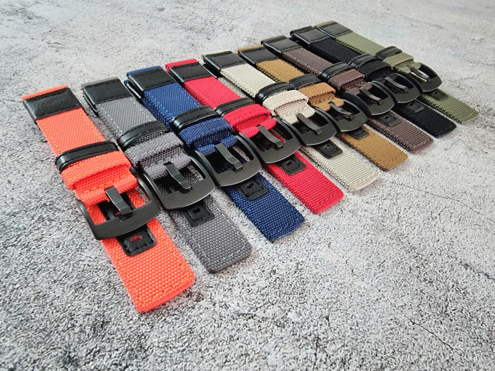 Canvas Leather Hybrid Watch Strap Band Black Buckle Nylon Sailcloth 20mm 22mm UK