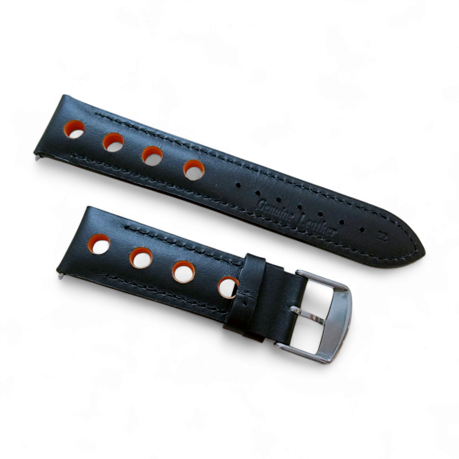 Leather Watch Strap Band Rally Racing Grand Prix 20mm 22mm 24mm Black Orange UK
