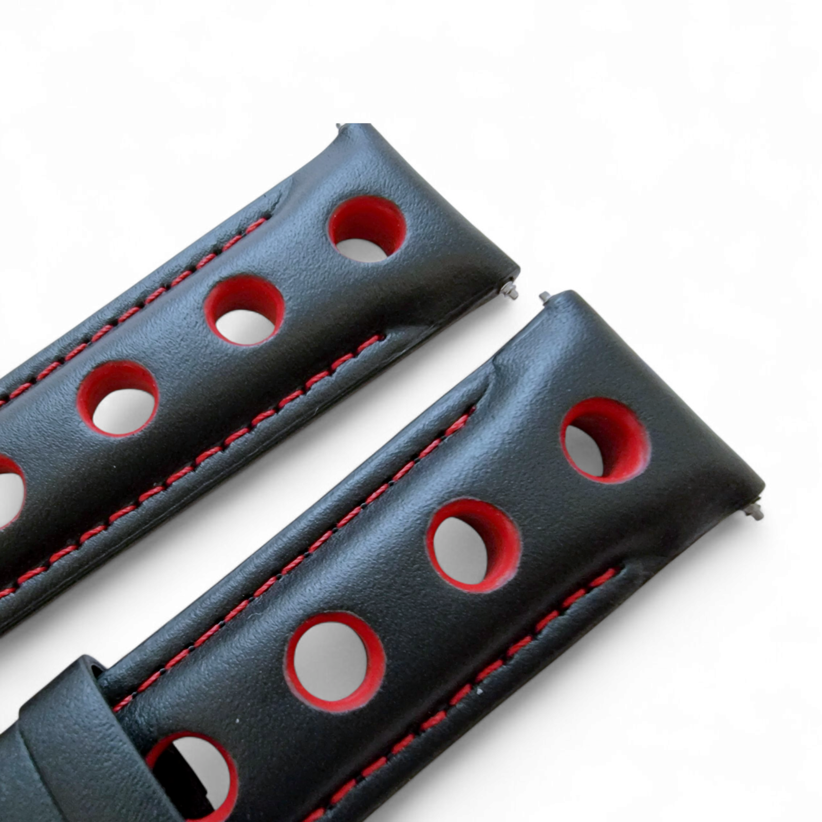 Leather Rally Watch Strap 20mm 22mm 24mm Black Red