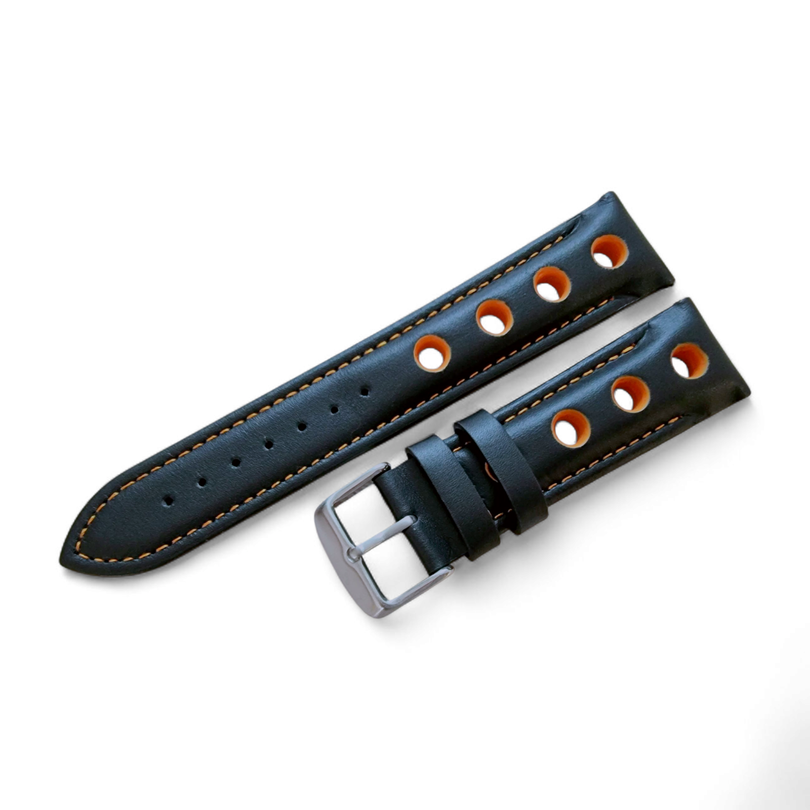 Leather Watch Strap Band Rally Racing Grand Prix 20mm 22mm 24mm Black Orange UK