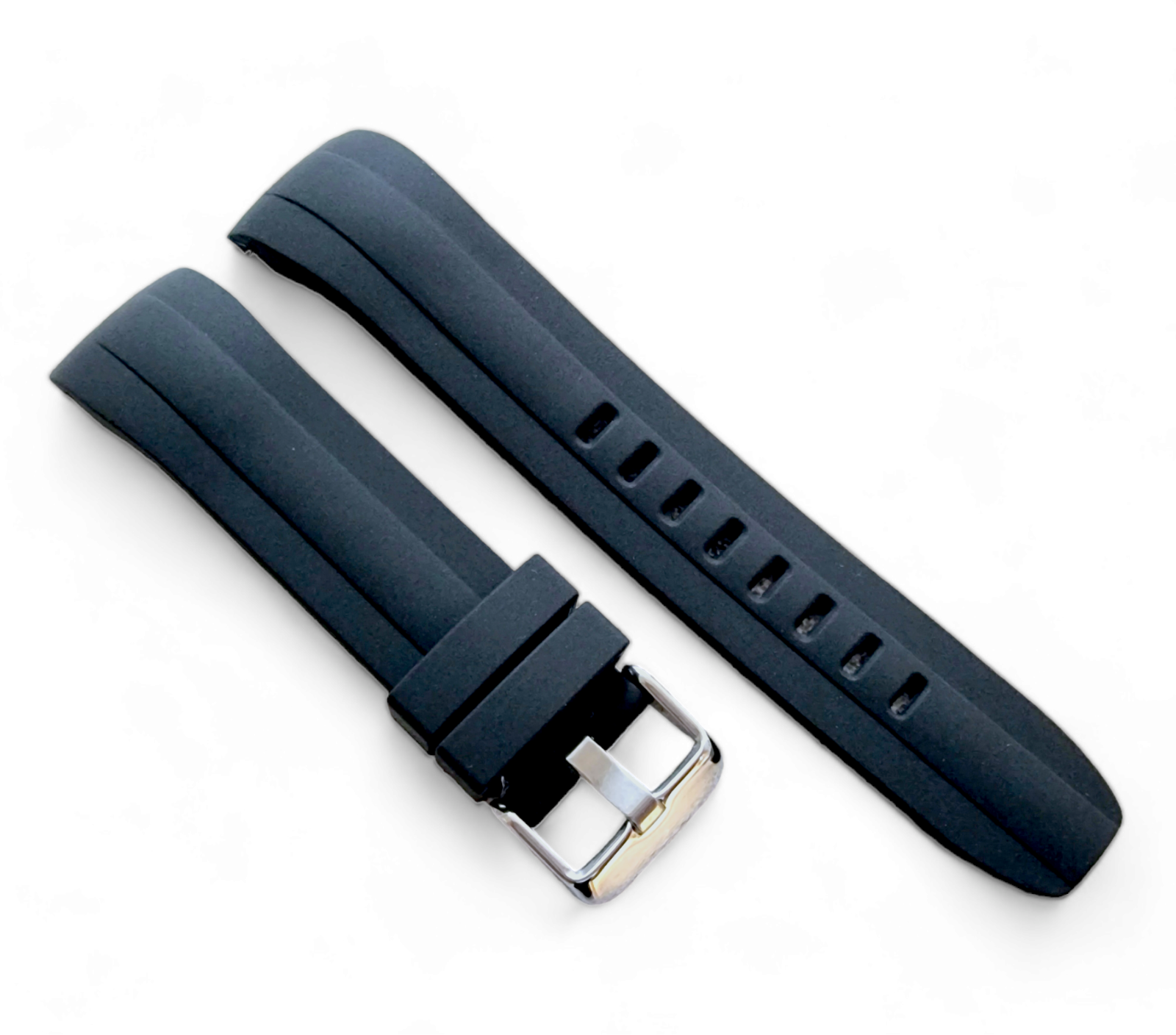 Curved End Silicone Rubber Divers Watch Strap Band 22mm Black Grey Orange Blue