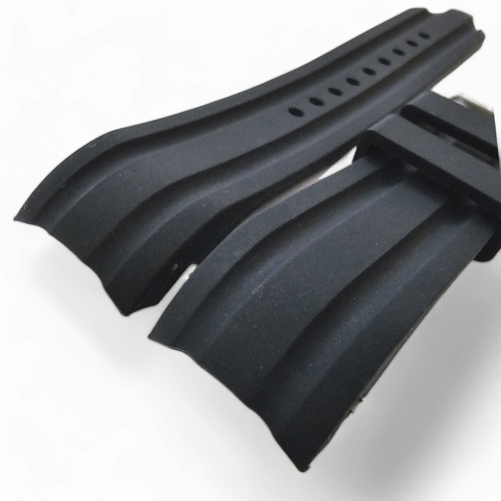 Curved End Watch Strap Band Silicone Rubber Black 18mm 20mm 22mm 24mm Two Piece