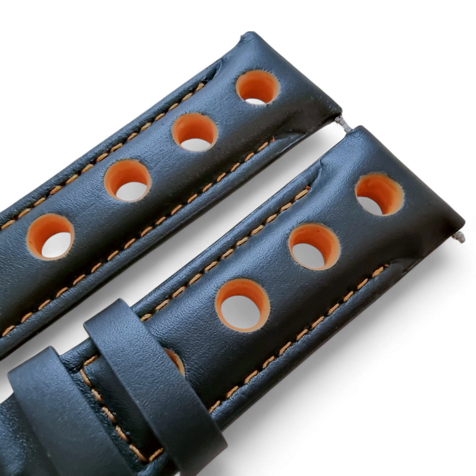 Leather Watch Strap Band Rally Racing Grand Prix 20mm 22mm 24mm Black Orange UK