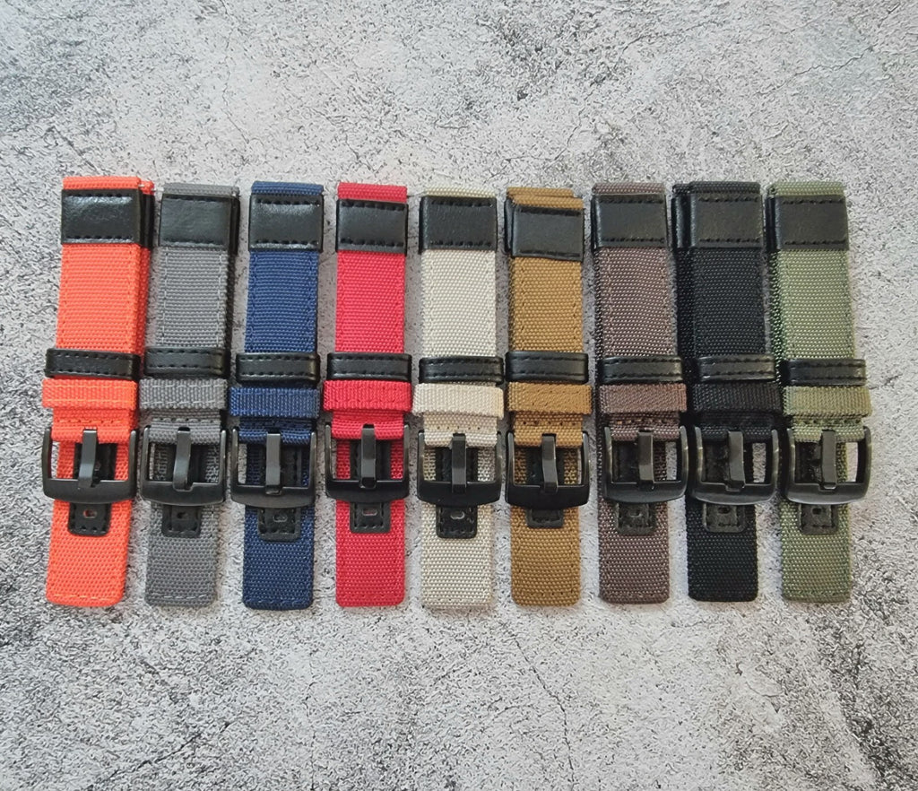 Canvas Leather Hybrid Watch Strap Band Black Buckle Nylon Sailcloth 20mm 22mm UK