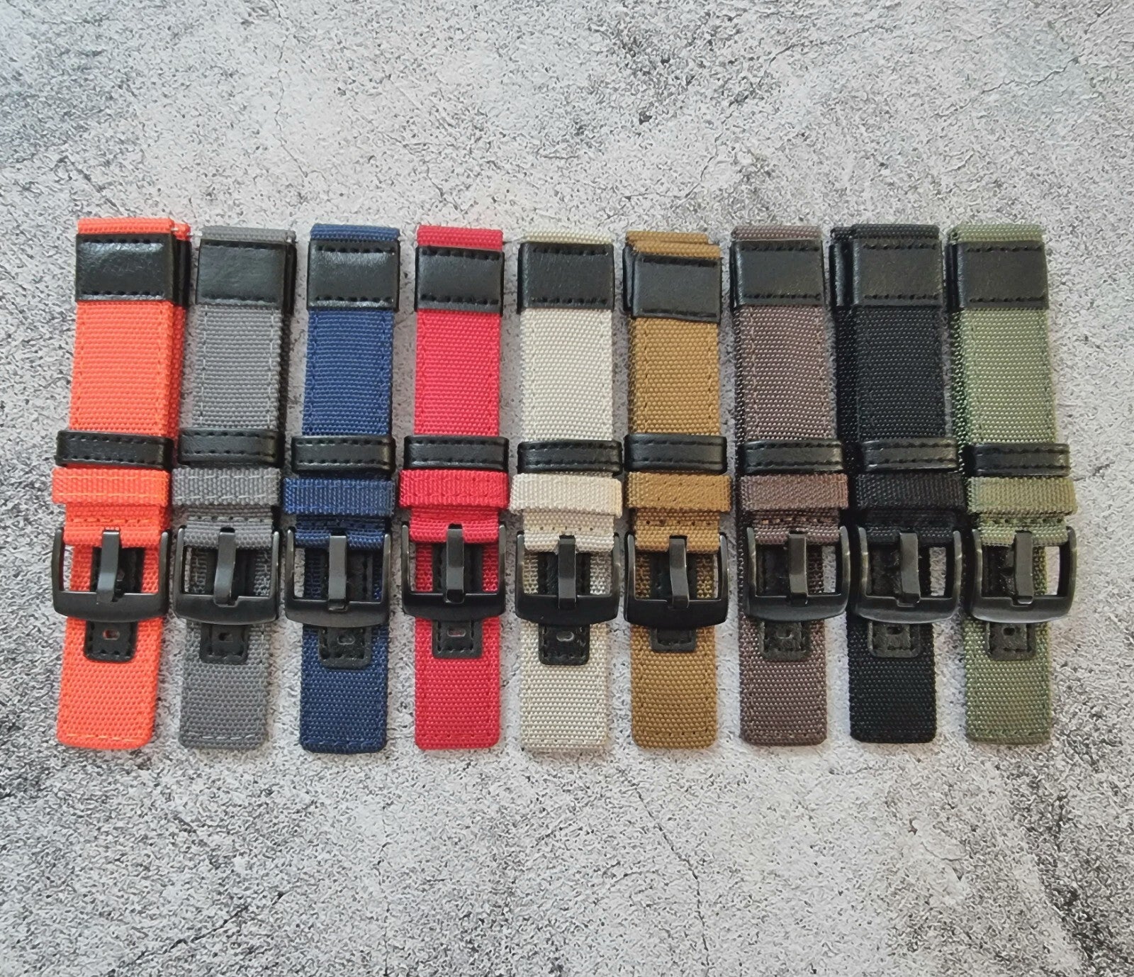 Canvas Leather Hybrid Watch Strap Band Black Buckle Nylon Sailcloth 20mm 22mm UK