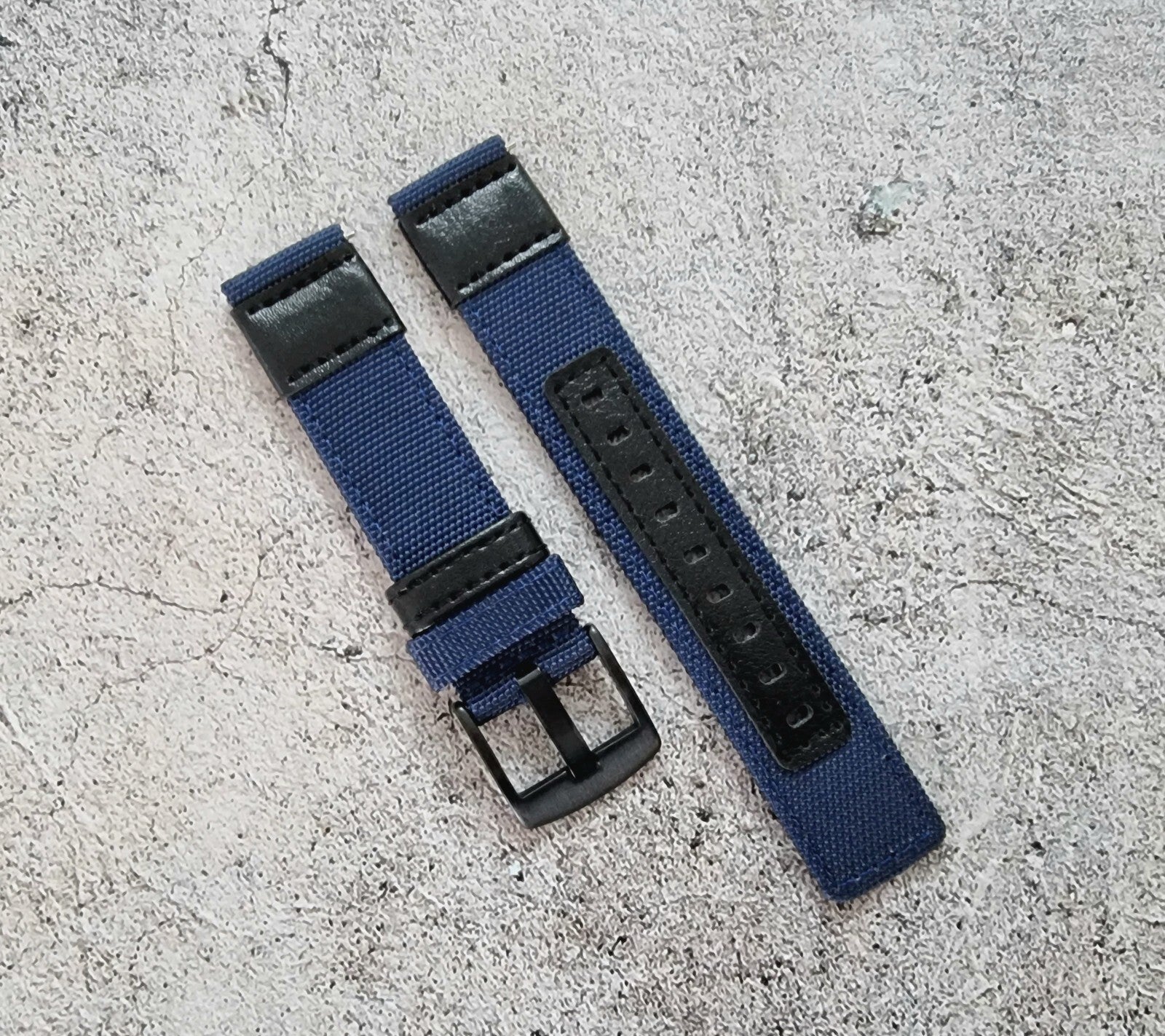 Canvas Leather Hybrid Watch Strap Band Black Buckle Nylon Sailcloth 20mm 22mm UK