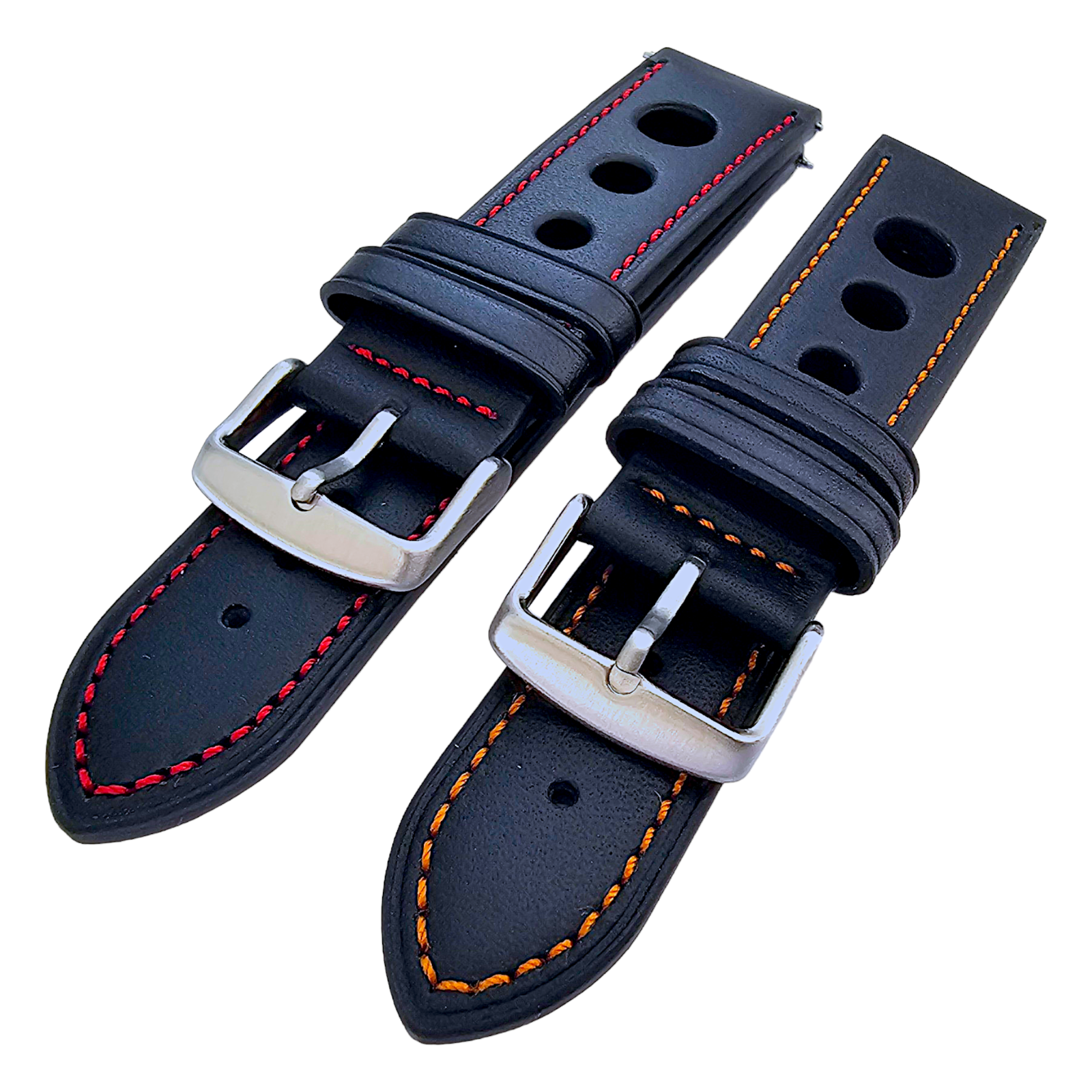 Leather Rally Racing Watch Strap Band 18 20 22 24 mm Top Grain Black Red Orange
