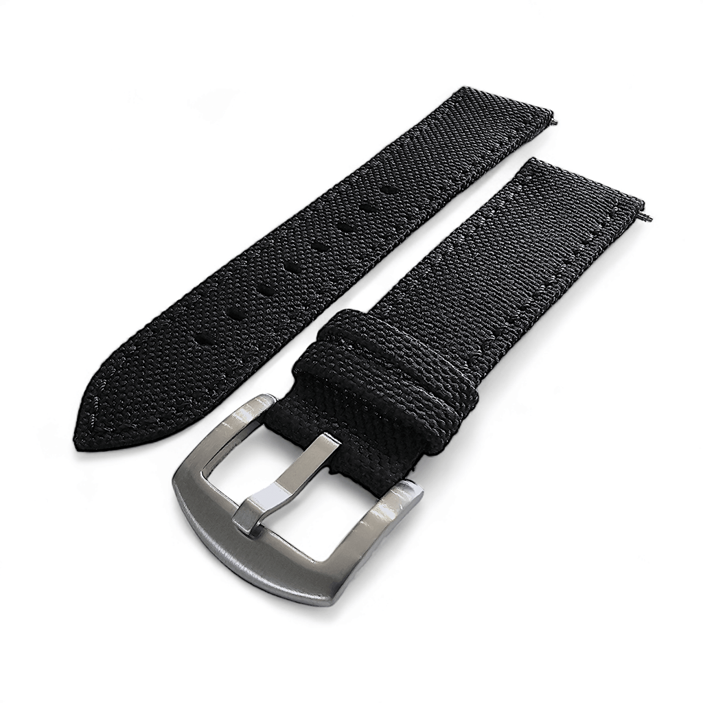 Canvas Watch Strap in Black with Black Stitching 20mm 22mm 24mm